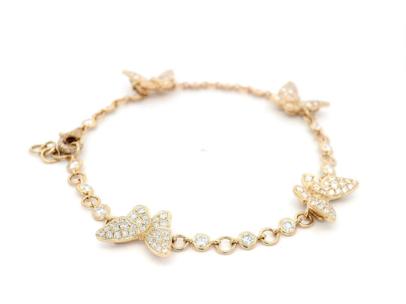 Contemporary Alexander Beverly Hills 1.63ct Diamond Butterfly Bracelet 18k Yellow Gold For Sale