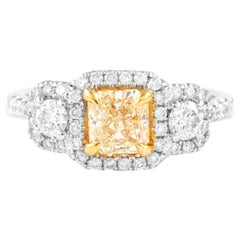 Alexander Beverly Hills 1.65ctt Fancy Yellow VS1 Diamond Three-Stone Ring 18k (bague à trois pierres)