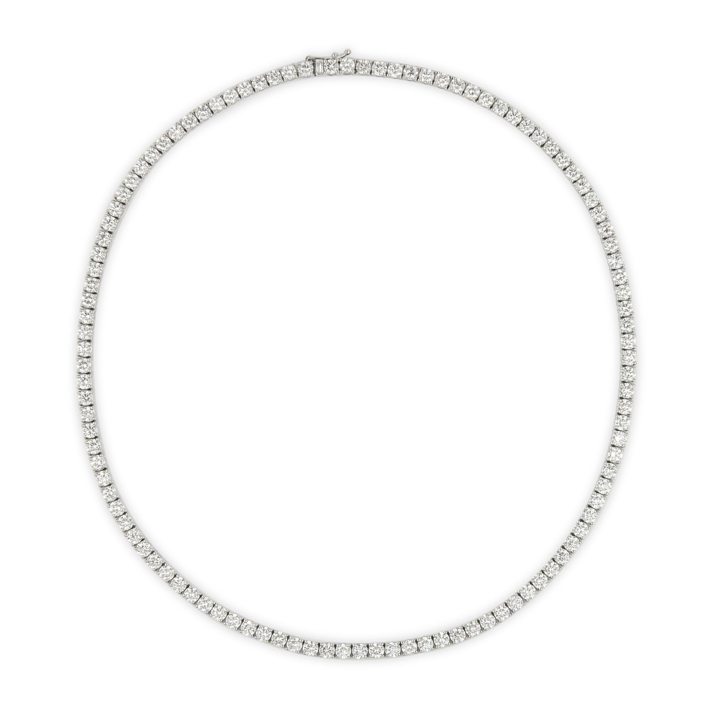 Round Cut Alexander Beverly Hills 16.90 Carat Diamond Tennis Necklace 18k White Gold For Sale