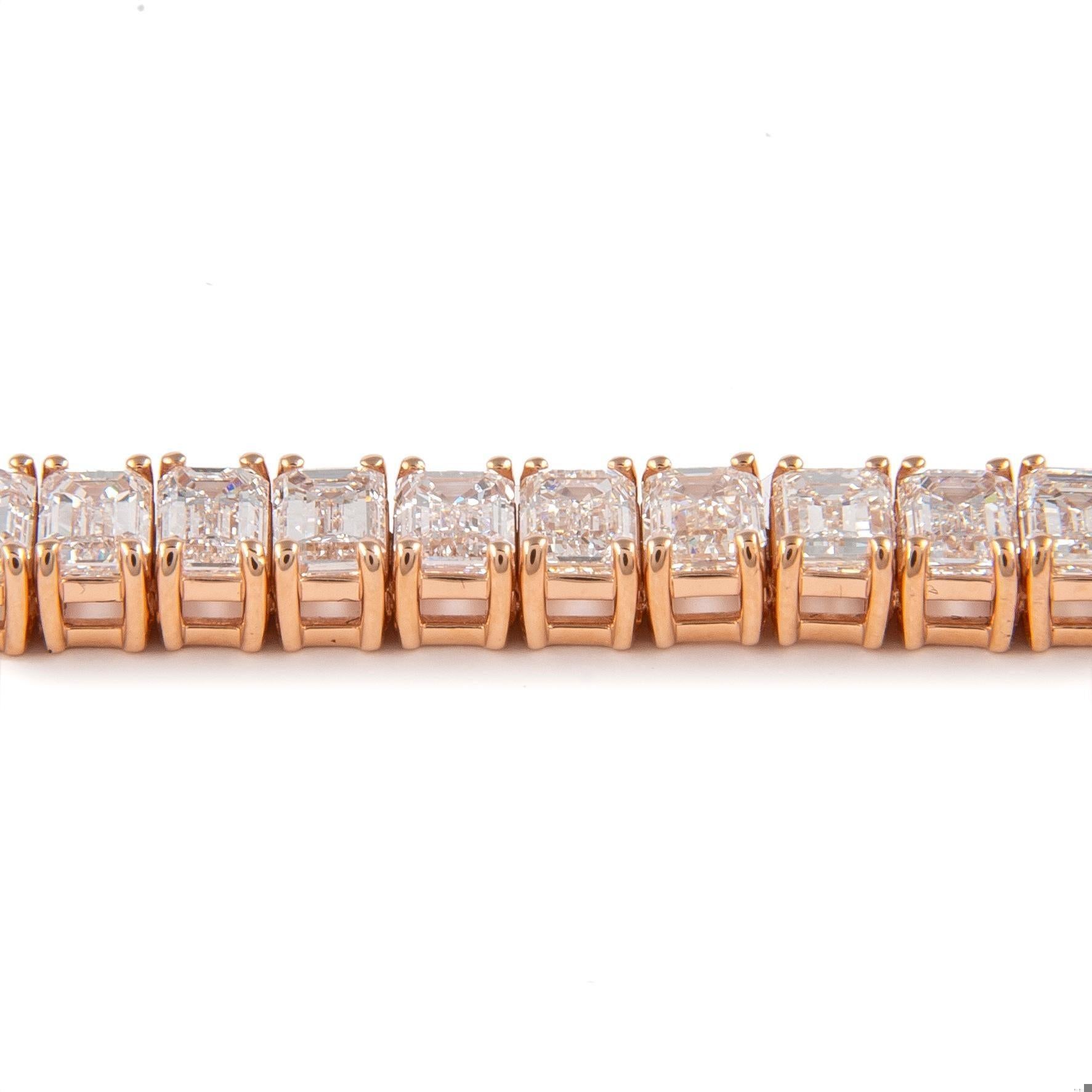 Contemporary Alexander Beverly Hills 17.32ct Emerald Cut Diamond Tennis Bracelet 18k Rose For Sale