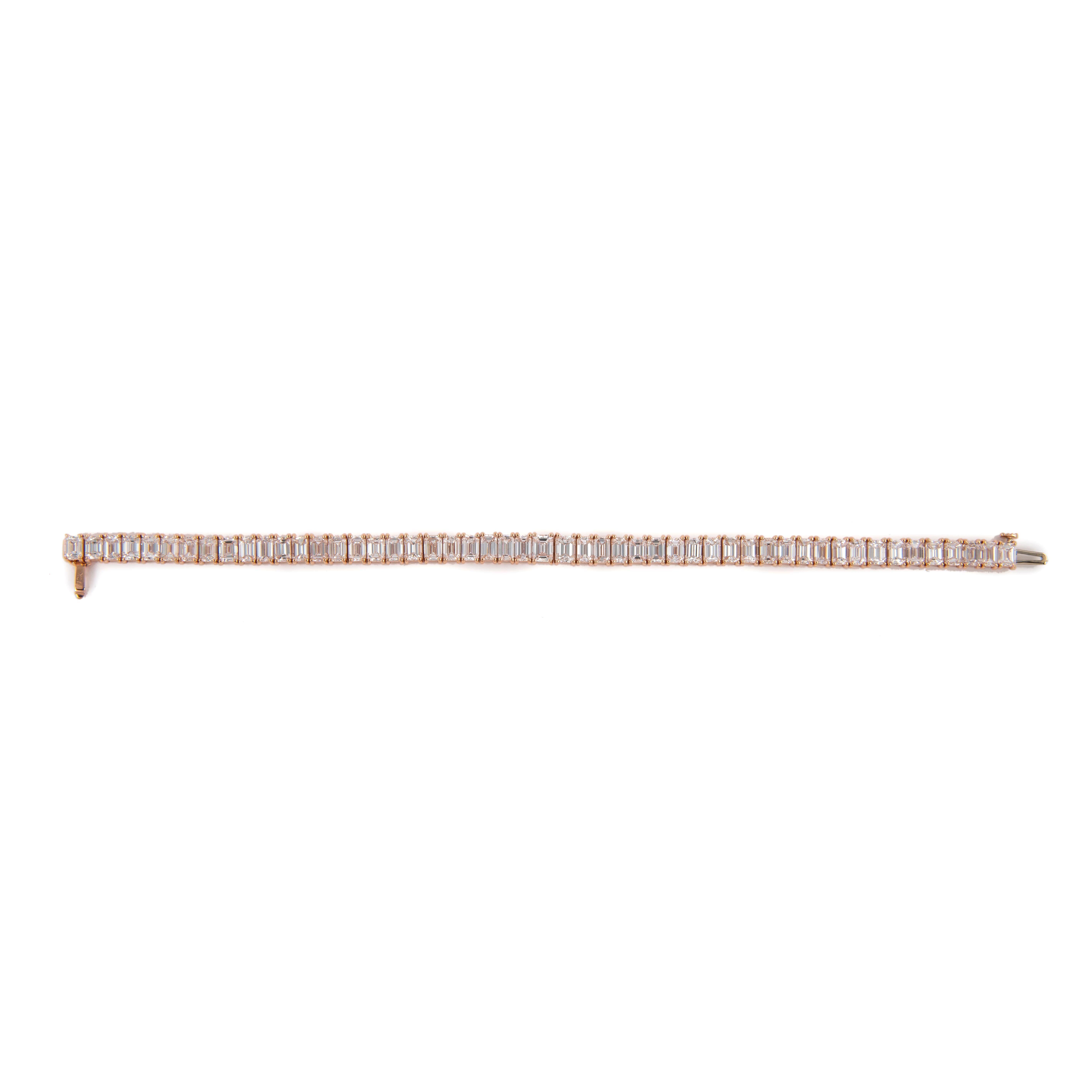 Alexander Beverly Hills 17.32ct Emerald Cut Diamond Tennis Bracelet 18k Rose In New Condition For Sale In BEVERLY HILLS, CA
