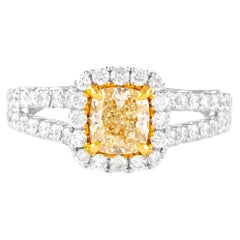 Alexander Beverly Hills 1,74ctt Cuscino di diamanti gialli con anello aureola 18k