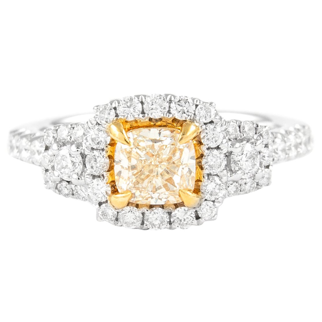 Alexander Beverly Hills 1.74ctt Fancy Yellow VS1 Diamond Three-Stone Ring 18k (bague à trois pierres) en vente