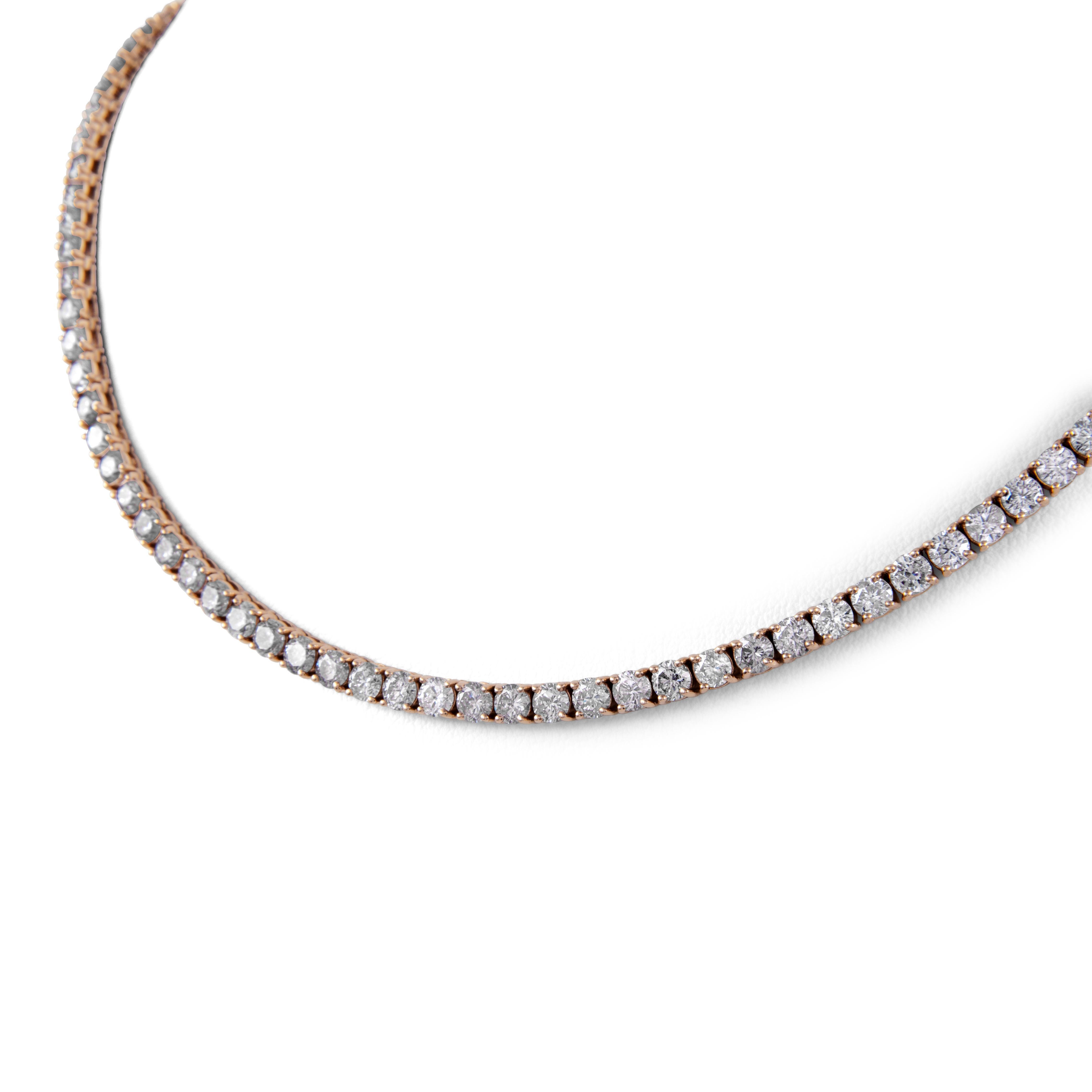 Alexander Beverly Hills Tennis-Halskette aus Roségold mit 17.55 Karat rundem Diamanten (Rundschliff) im Angebot