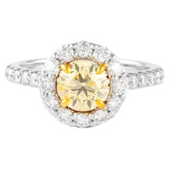 Alexander Beverly Hills 1,76ctt Fancy Yellow Cushion Diamond con anello aureola 18k