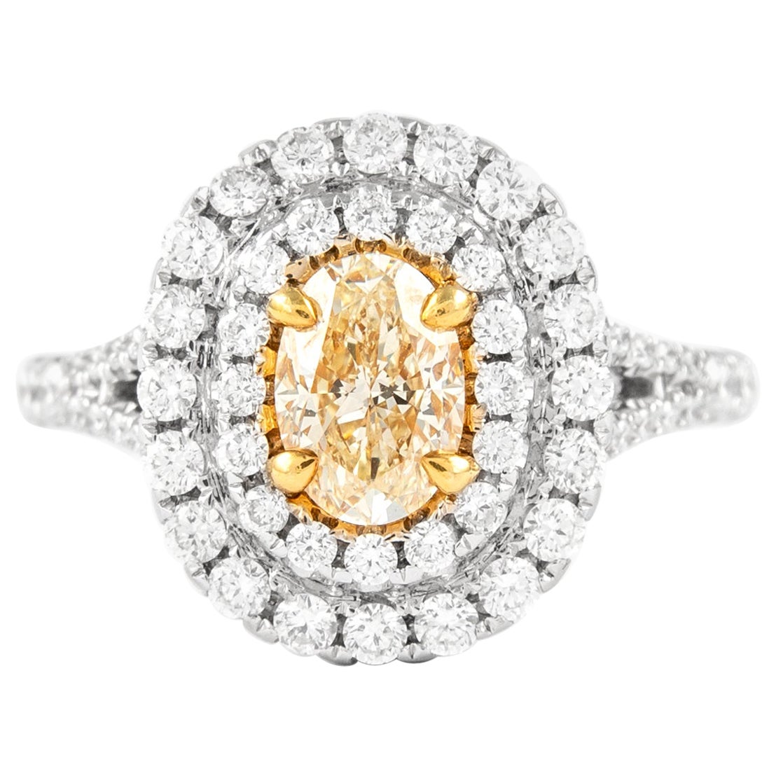 Alexander Beverly Hills 1,83 Karat Ausgefallener gelber VS2 Diamant-Doppel Halo-Ring 18k