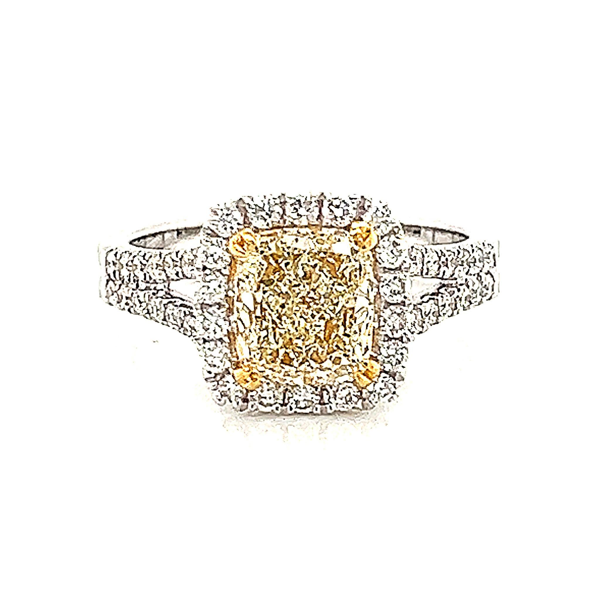 Alexander Beverly Hills 1,87 Karat Ausgefallener gelber VS1 Strahlender Diamant-Halo-Ring 18k (Radiantschliff) im Angebot