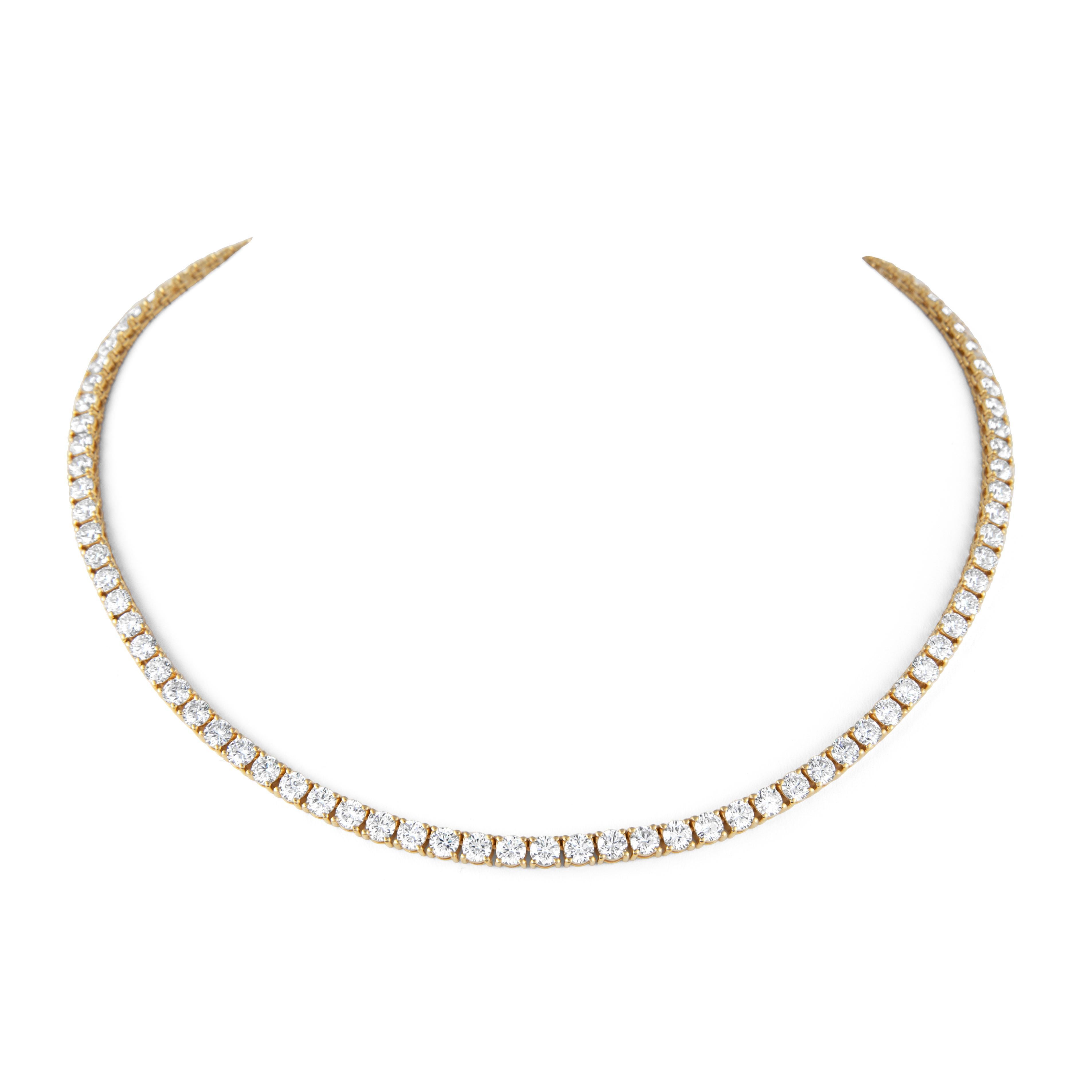 Taille ronde Alexander Beverly Hills Collier Tennis 19.12ct Diamond Yellow Gold 18k 16in en vente