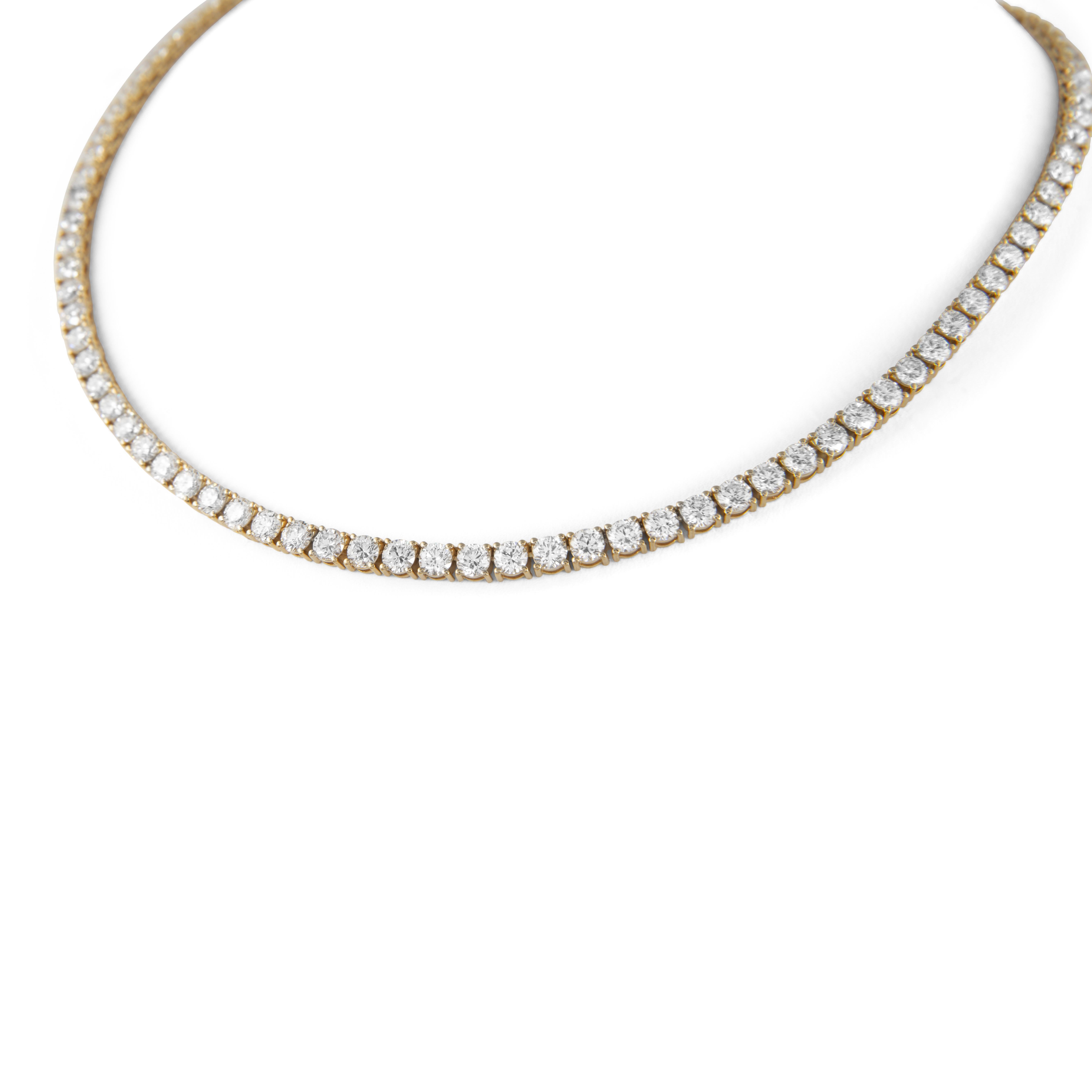 Contemporain Alexander Beverly Hills Collier Tennis 19.28ct Diamond Yellow Gold 18k 16in en vente