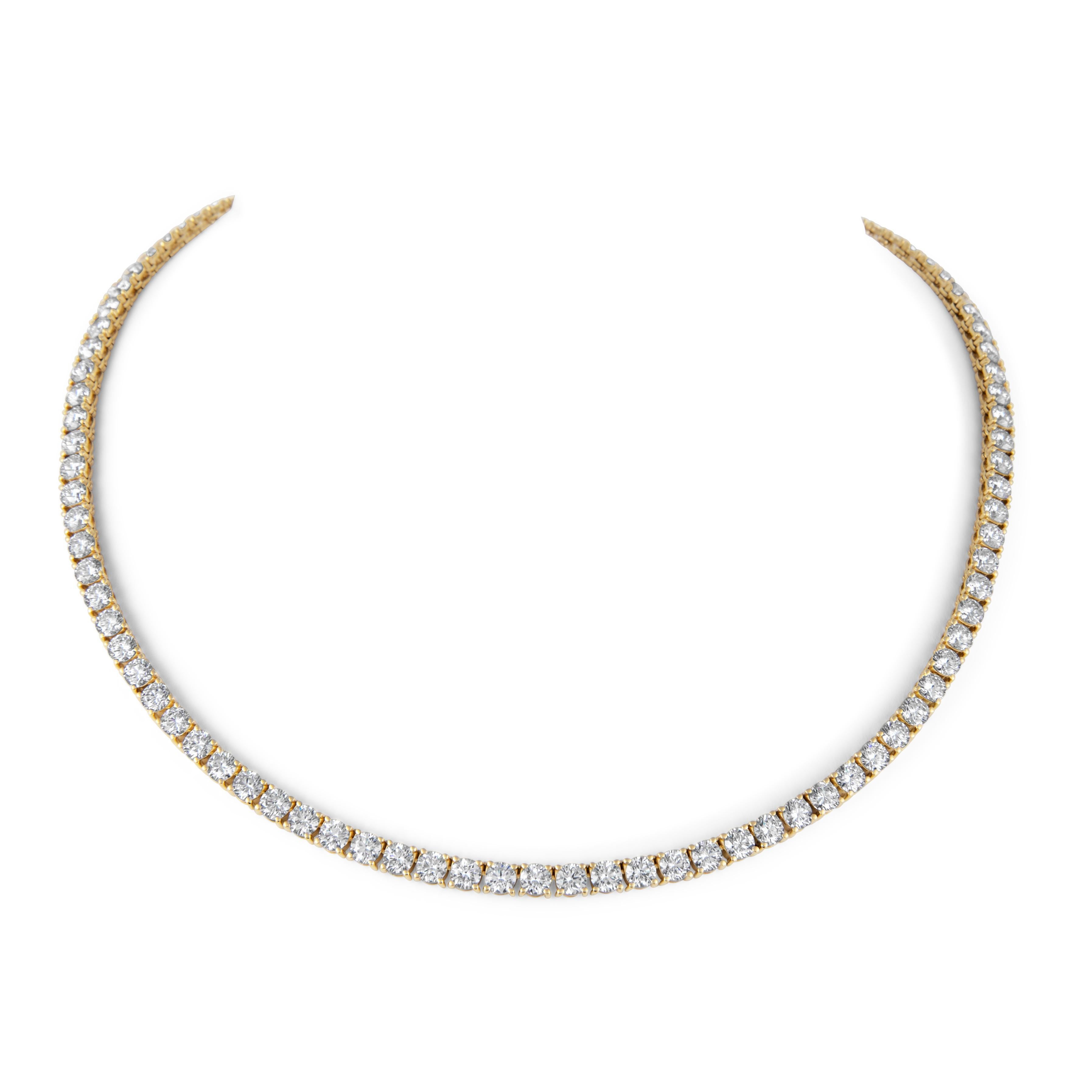 Taille ronde Alexander Beverly Hills Collier Tennis 19.28ct Diamond Yellow Gold 18k 16in en vente