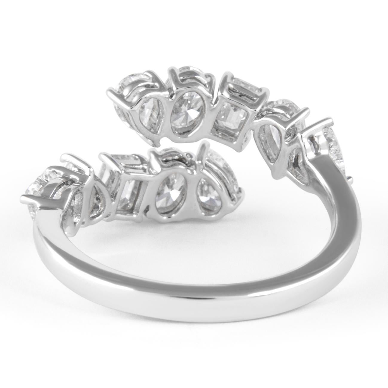 Pear Cut Alexander Beverly Hills 1.92ct Multi Diamond Bypass Ring 18k White Gold For Sale