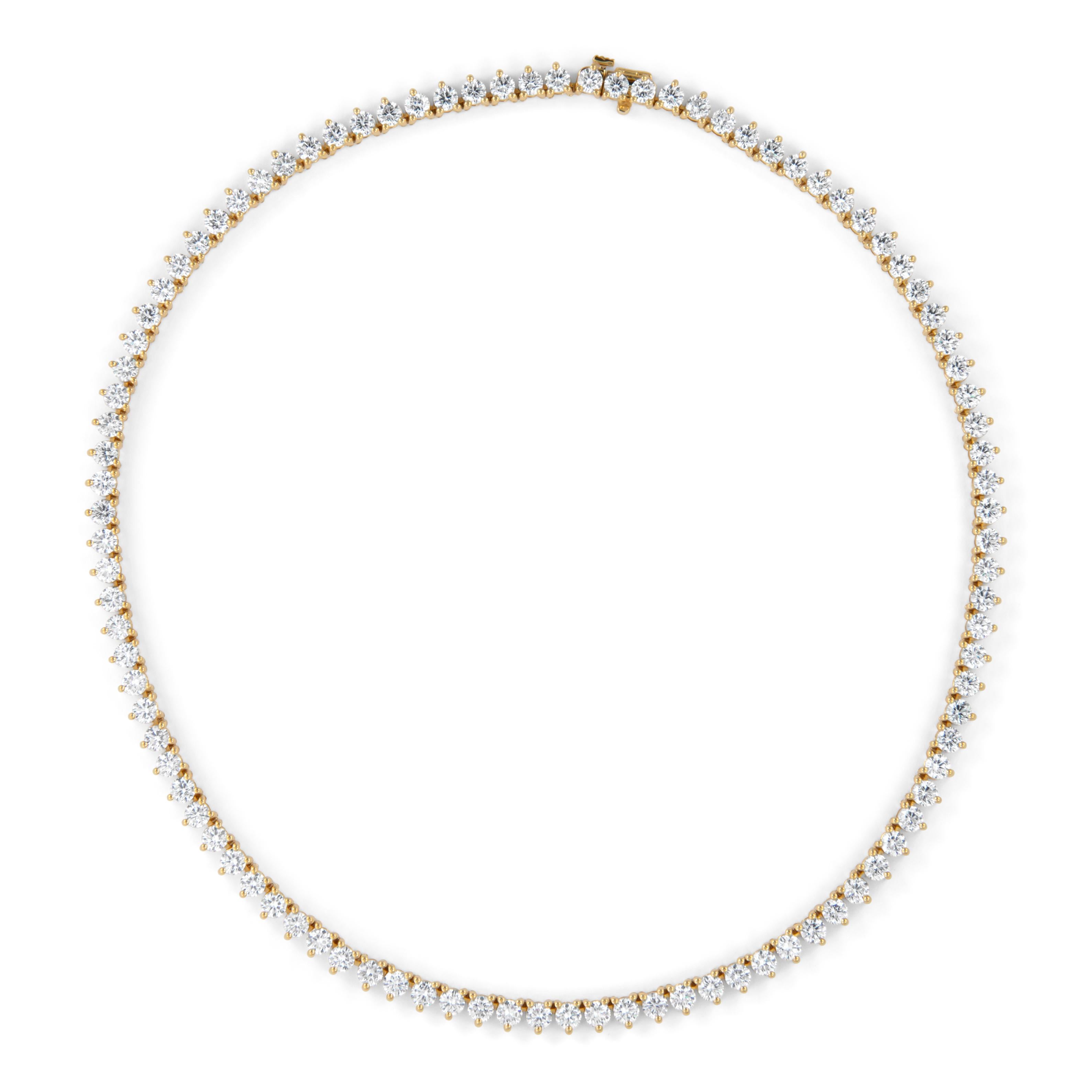 Contemporary Alexander Beverly Hills 19.42ct Diamond Tennis Necklace 3-Prong Set 18k For Sale