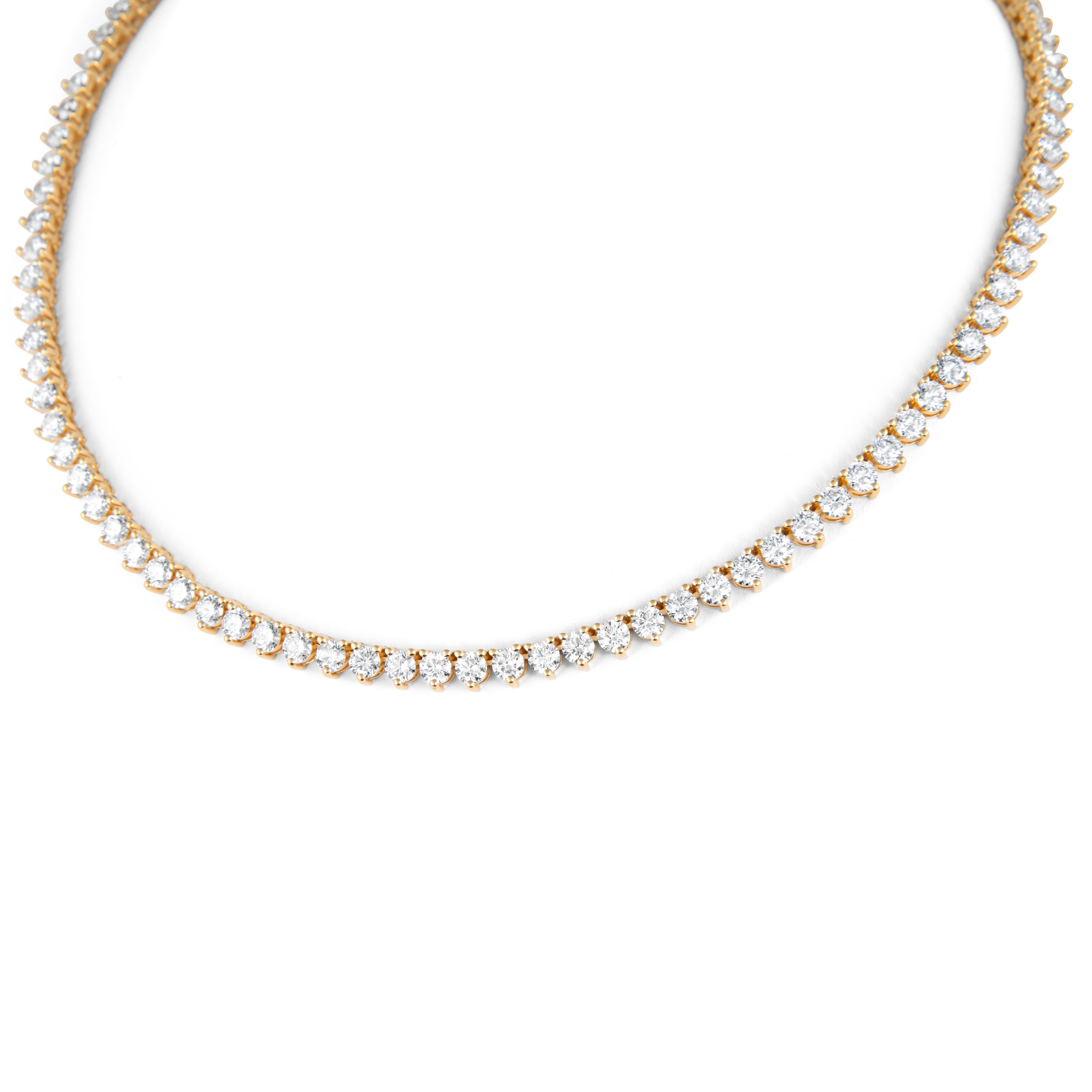 Round Cut Alexander Beverly Hills 19.42ct Diamond Tennis Necklace 3-Prong Set 18k For Sale