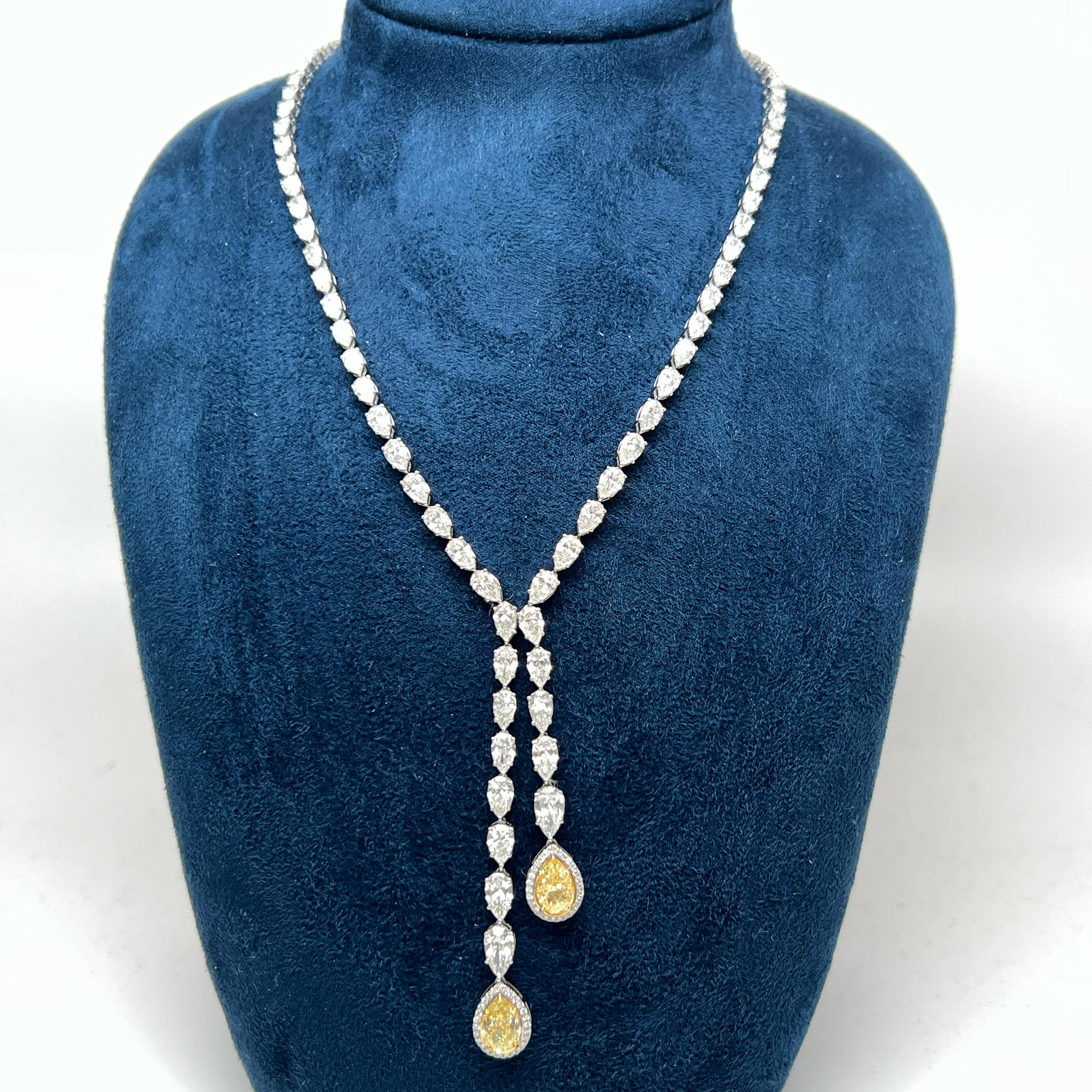 Taglio a goccia Alexander Beverly Hills 19ct Fancy Yellow & Pear Diamond Collana a goccia in oro 18k in vendita