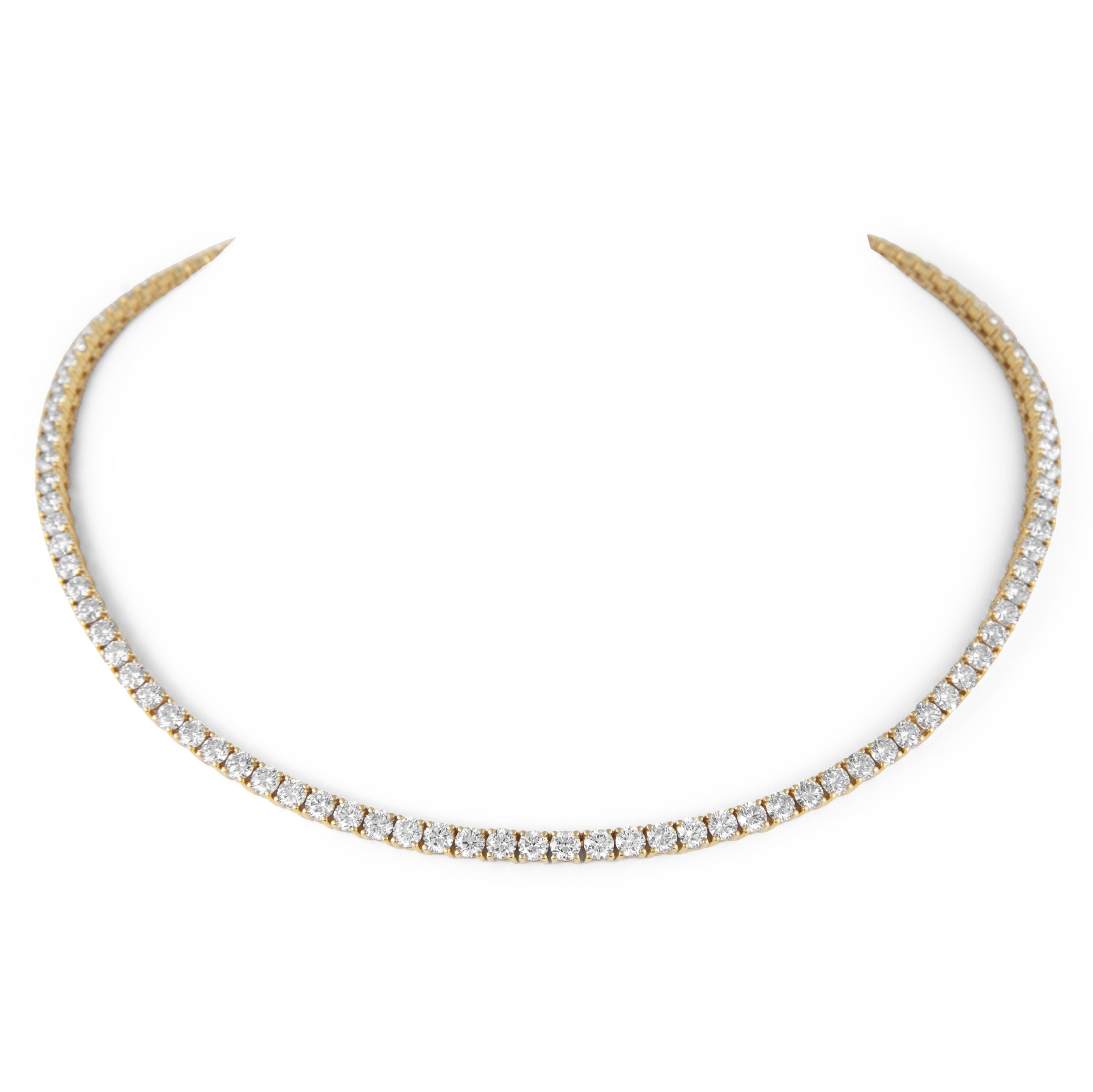 Round Cut Alexander Beverly Hills 20.12ct Diamond Tennis Necklace 18k Yellow Gold For Sale