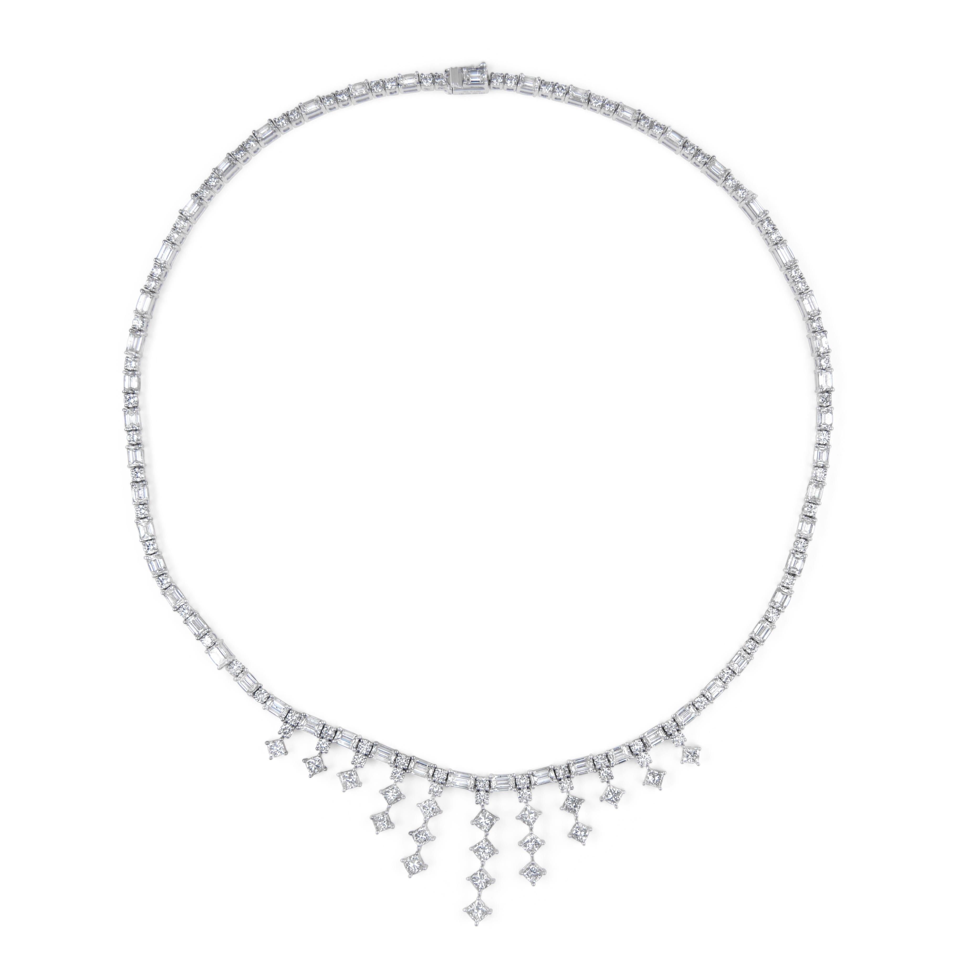 Emerald Cut Alexander Beverly Hills 20.24ct Grand Multi Diamond Necklace 18k White Gold For Sale