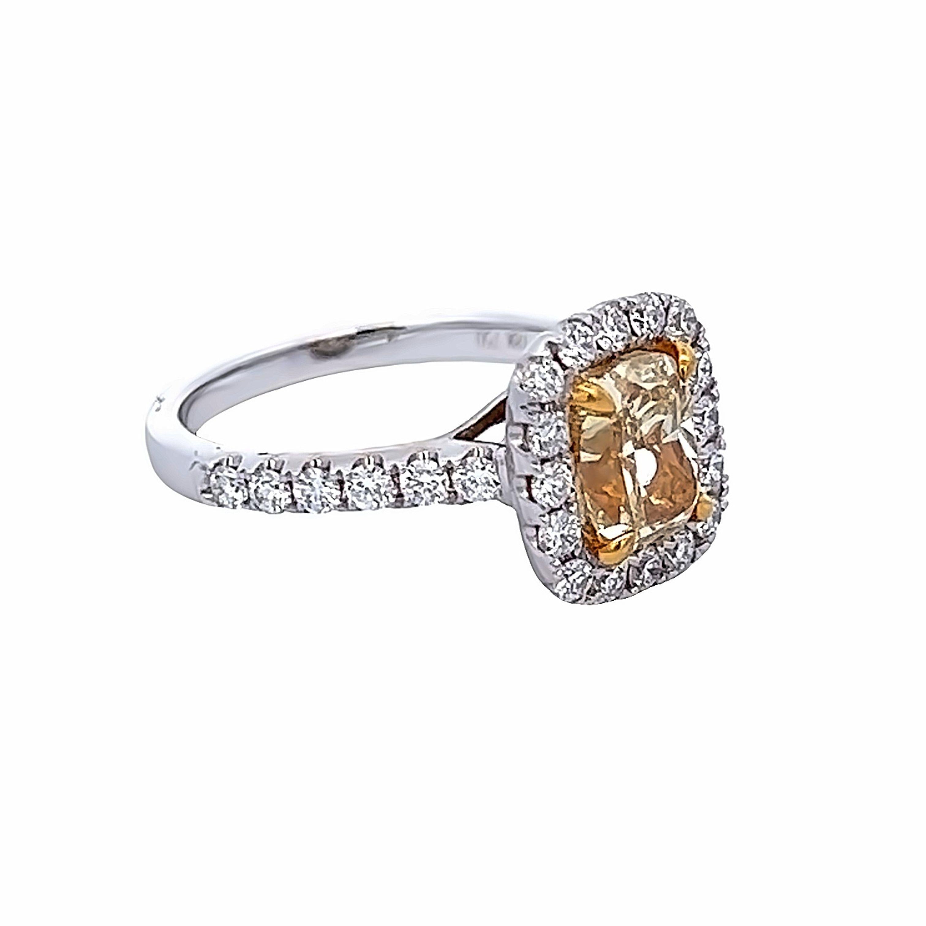 Contemporary Alexander Beverly Hills 2.03ct Fancy Yellow VS1 Cushion Diamond Halo Ring 18k For Sale