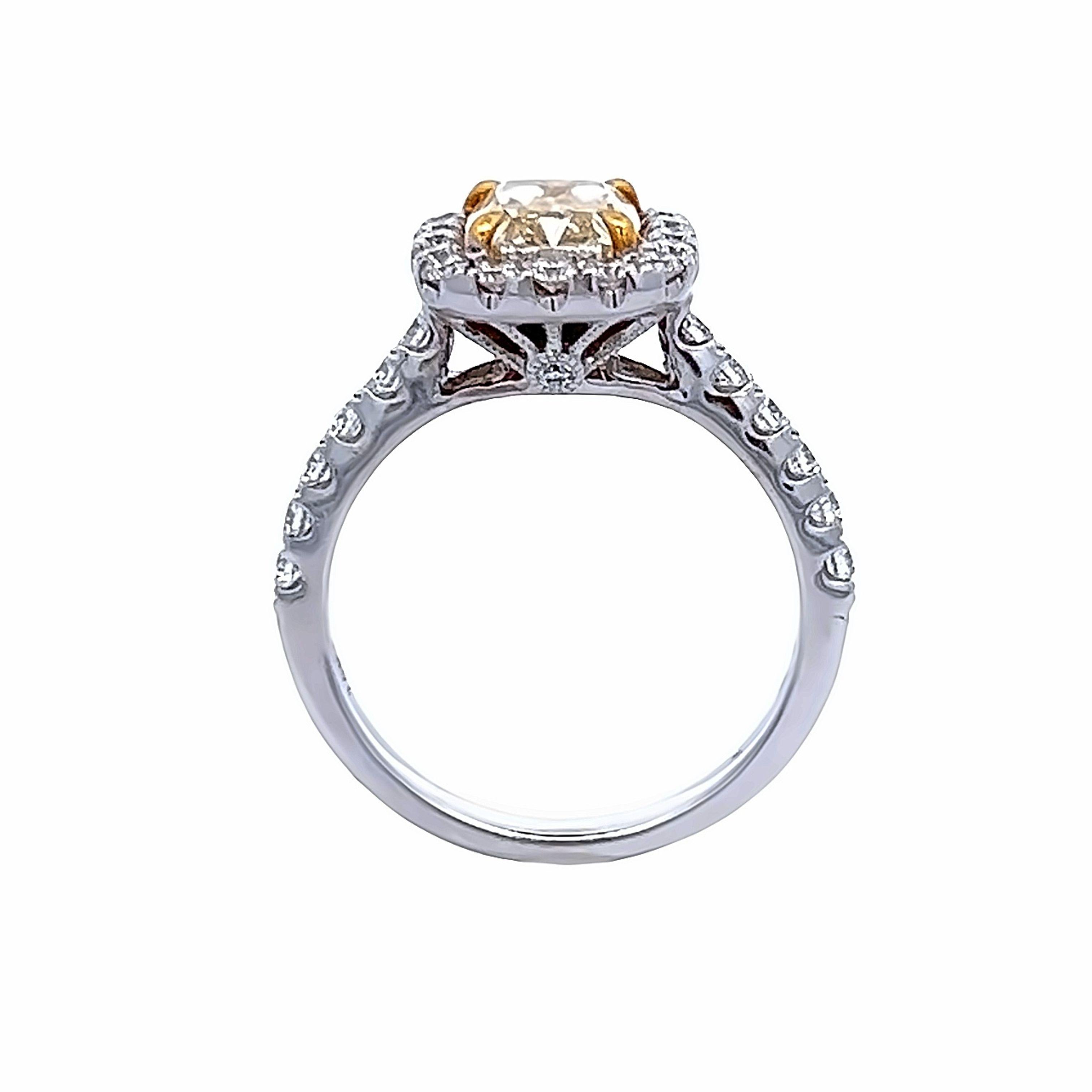 Cushion Cut Alexander Beverly Hills 2.03ct Fancy Yellow VS1 Cushion Diamond Halo Ring 18k For Sale
