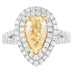 Alexander Beverly Hills  2,04 Karat Ausgefallener gelber birnenförmiger Diamant-Doppel Halo-Ring 18k