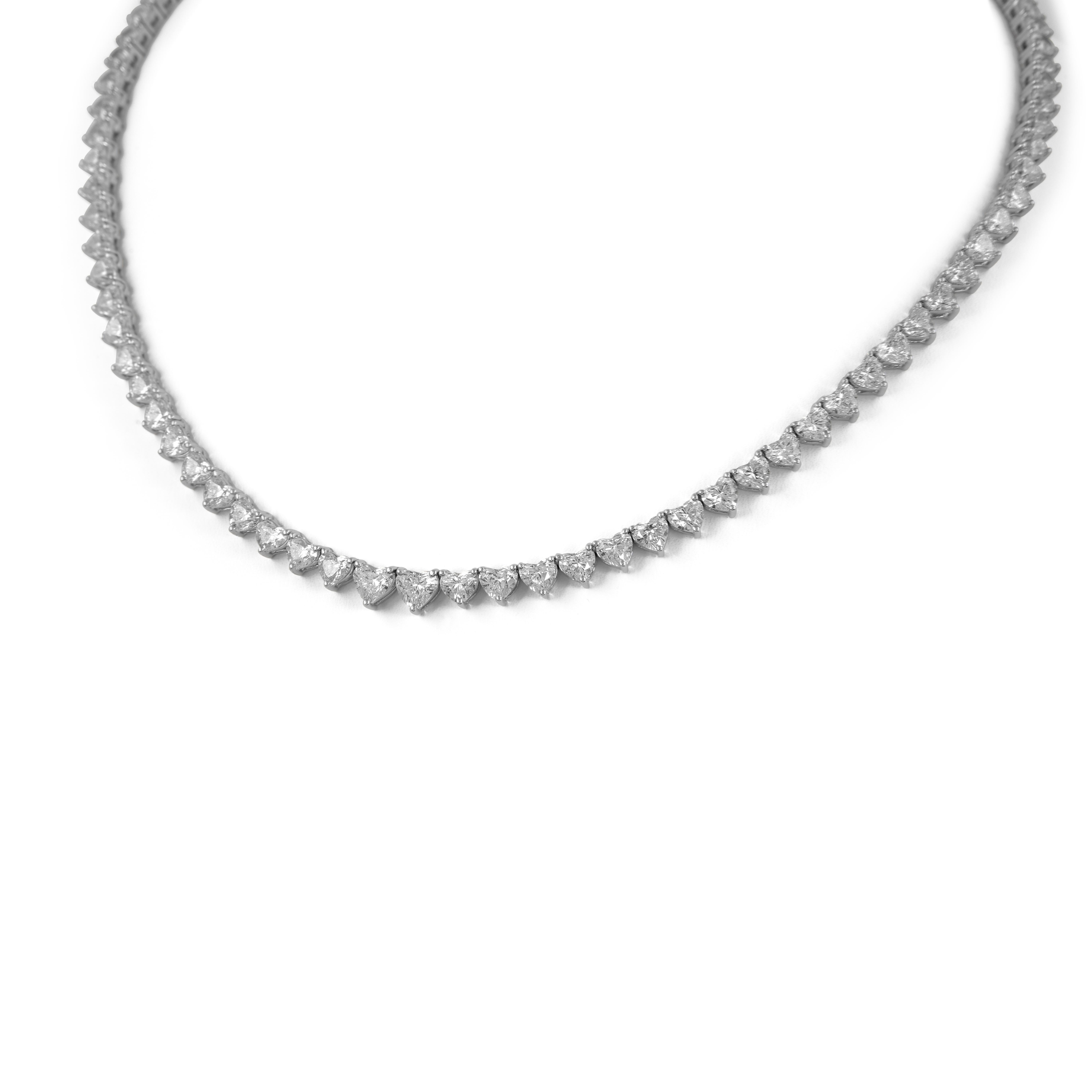 Cuore Alexander Beverly Hills - Collana Tennis con diamanti a forma di cuore da 20,52 carati - Oro bianco 18 carati in vendita