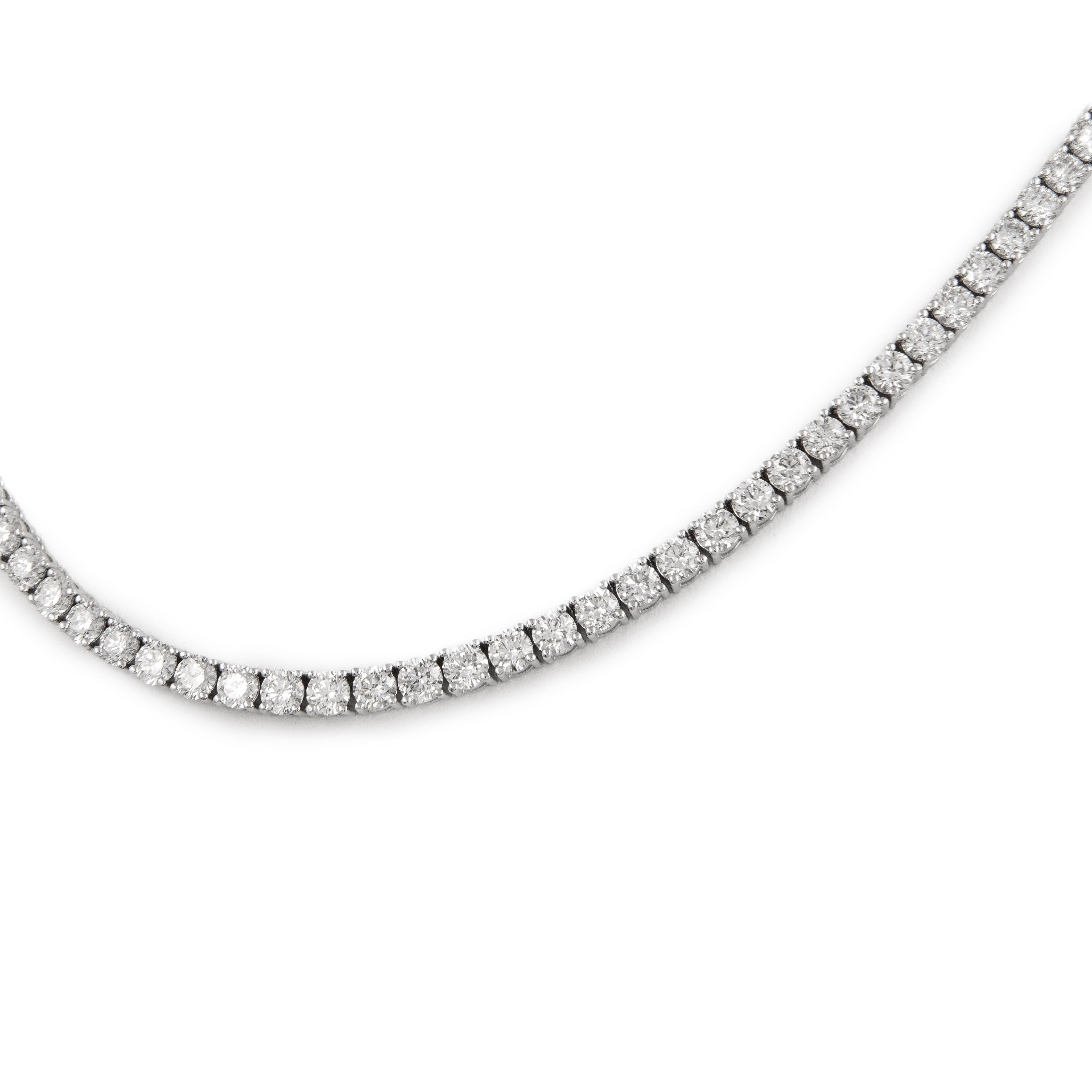 Round Cut Alexander Beverly Hills 20.60ct Diamond Tennis Necklace 18k White Gold 16.5in For Sale