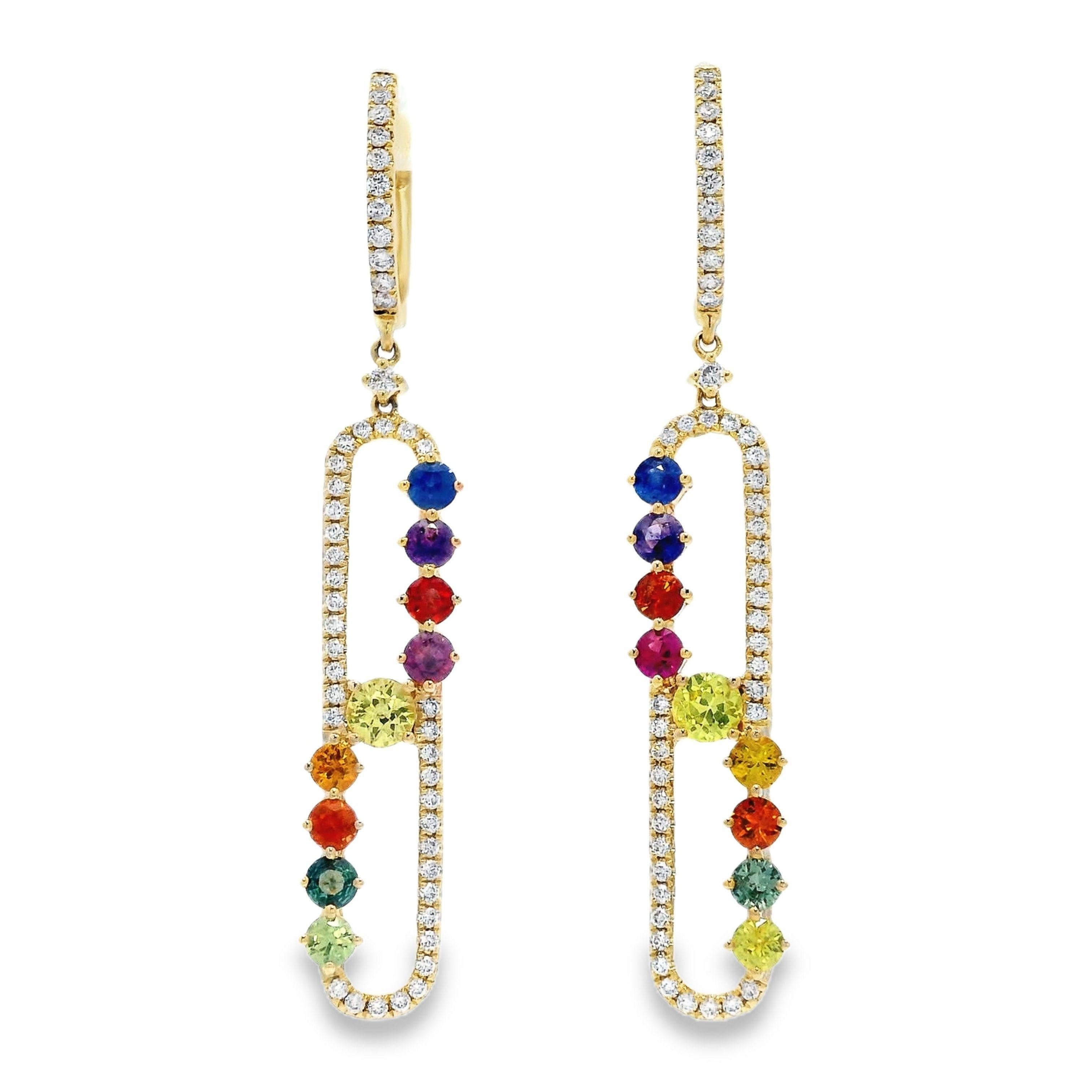 Contemporain Alexander Beverly Hills, boucles d'oreilles Paperclip en or jaune avec diamants et saphirs 2,06 carats en vente