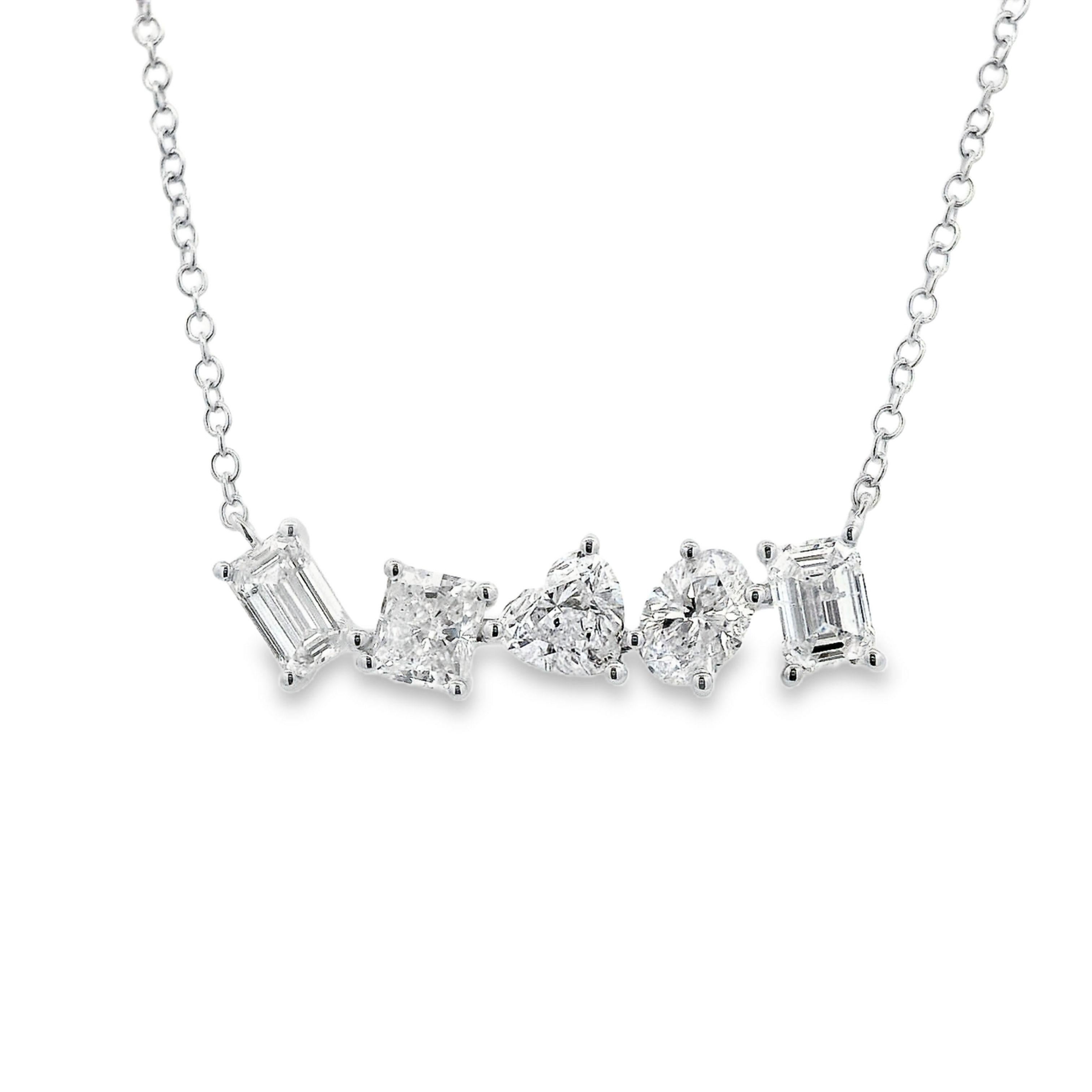 Emerald Cut Alexander Beverly Hills 2.06ct Mixed Diamond Pendant Necklace 18k White Gold For Sale