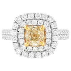 Alexander Beverly Hills 2.08ctt Fancy Yellow VS1 Diamond Double Halo Ring 18k