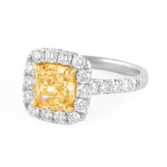 Alexander Beverly Hills 2.11ct Cushion Fancy Yellow Diamond Ring 18k Two Tone (bague à deux tons)