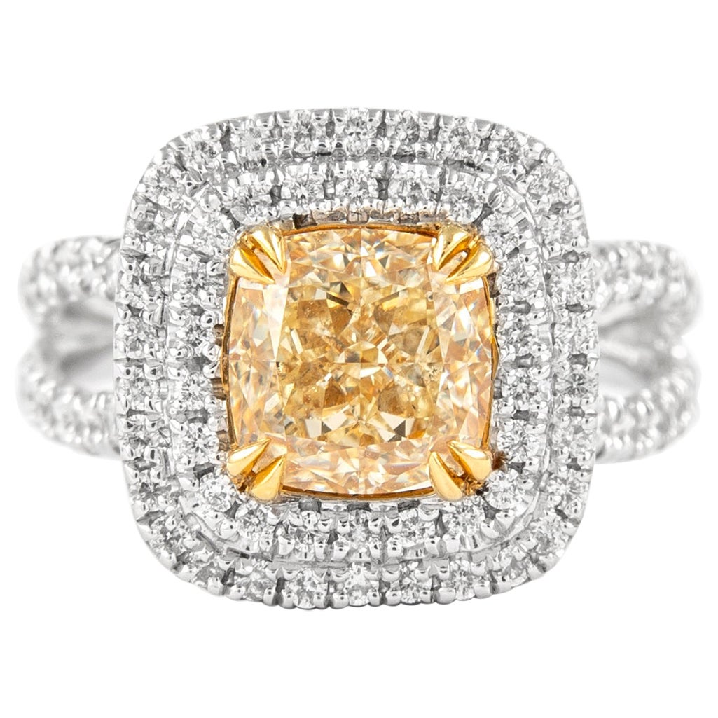 Alexander Beverly Hills 2.11ct Fancy Intense Yellow VS2 Cushion Diamond Ring 18k