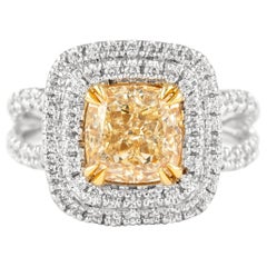 Alexander Beverly Hills 2.11ct Fancy Intense Yellow VS2 Cushion Diamond Ring 18k