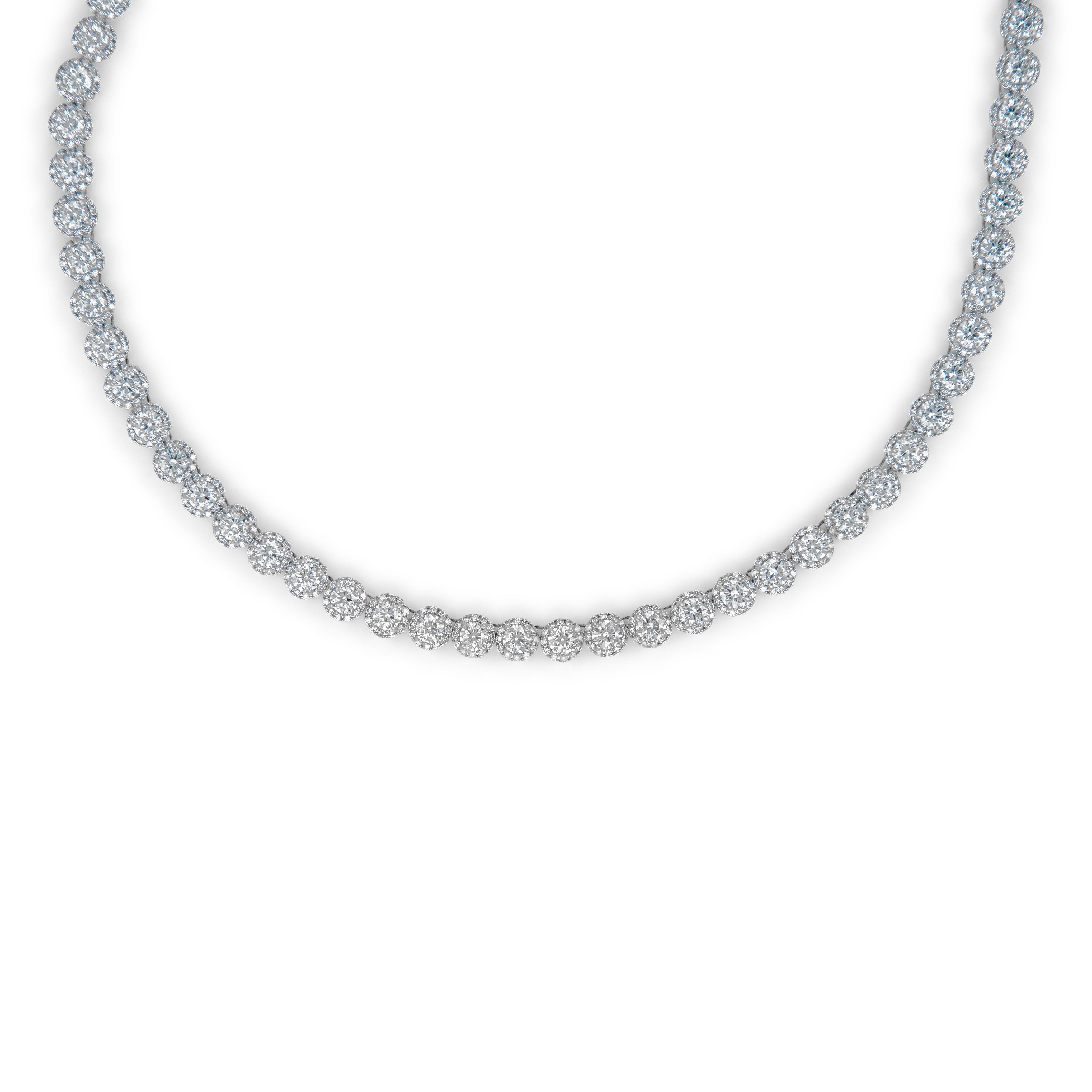 Taglio rotondo Alexander Beverly Hills - Collana aureola con diamanti da 21,41 carati - Oro bianco 18 carati in vendita