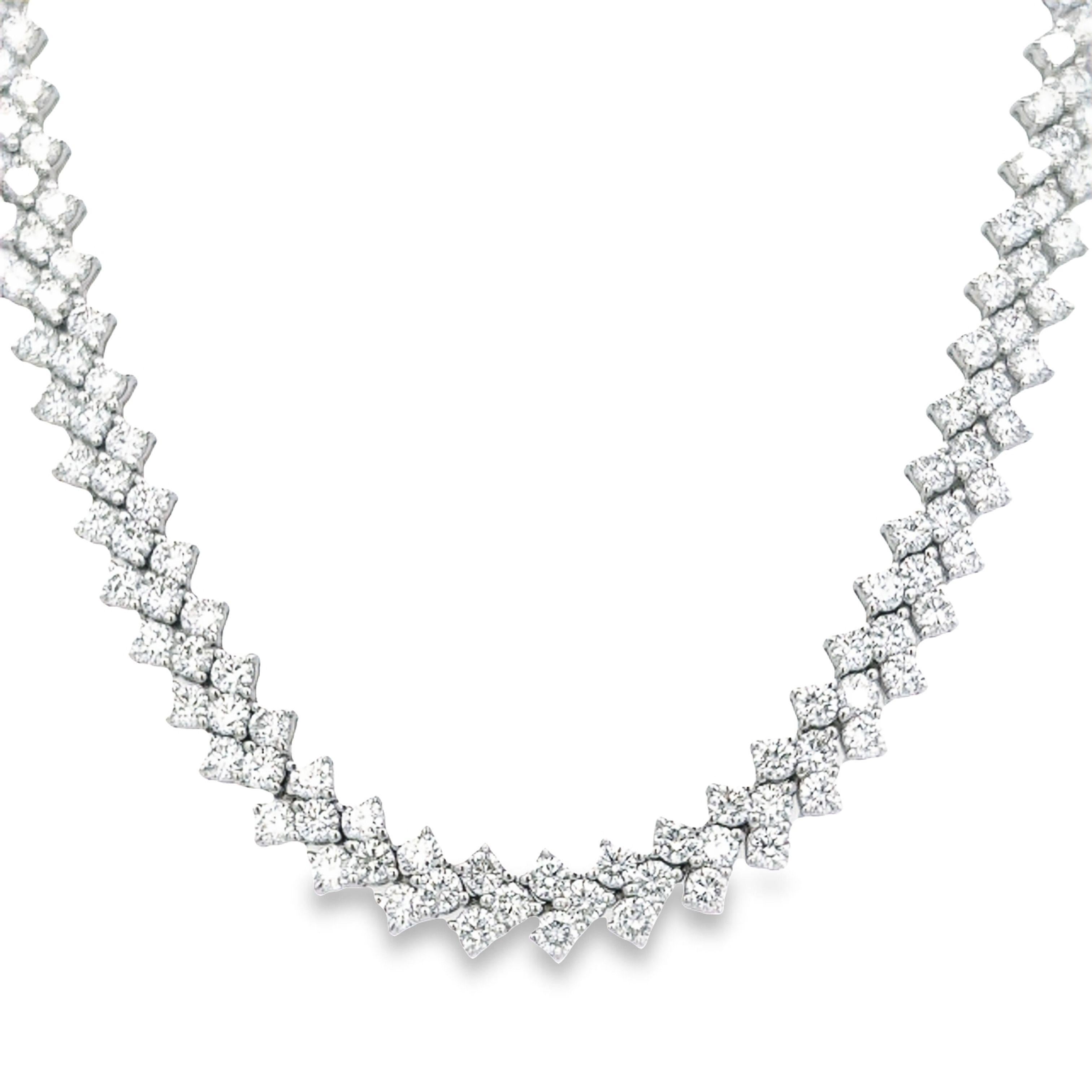 Modern Alexander Beverly Hills 21.65ct Three-Row Diamond Necklace 18 Karat White Gold For Sale