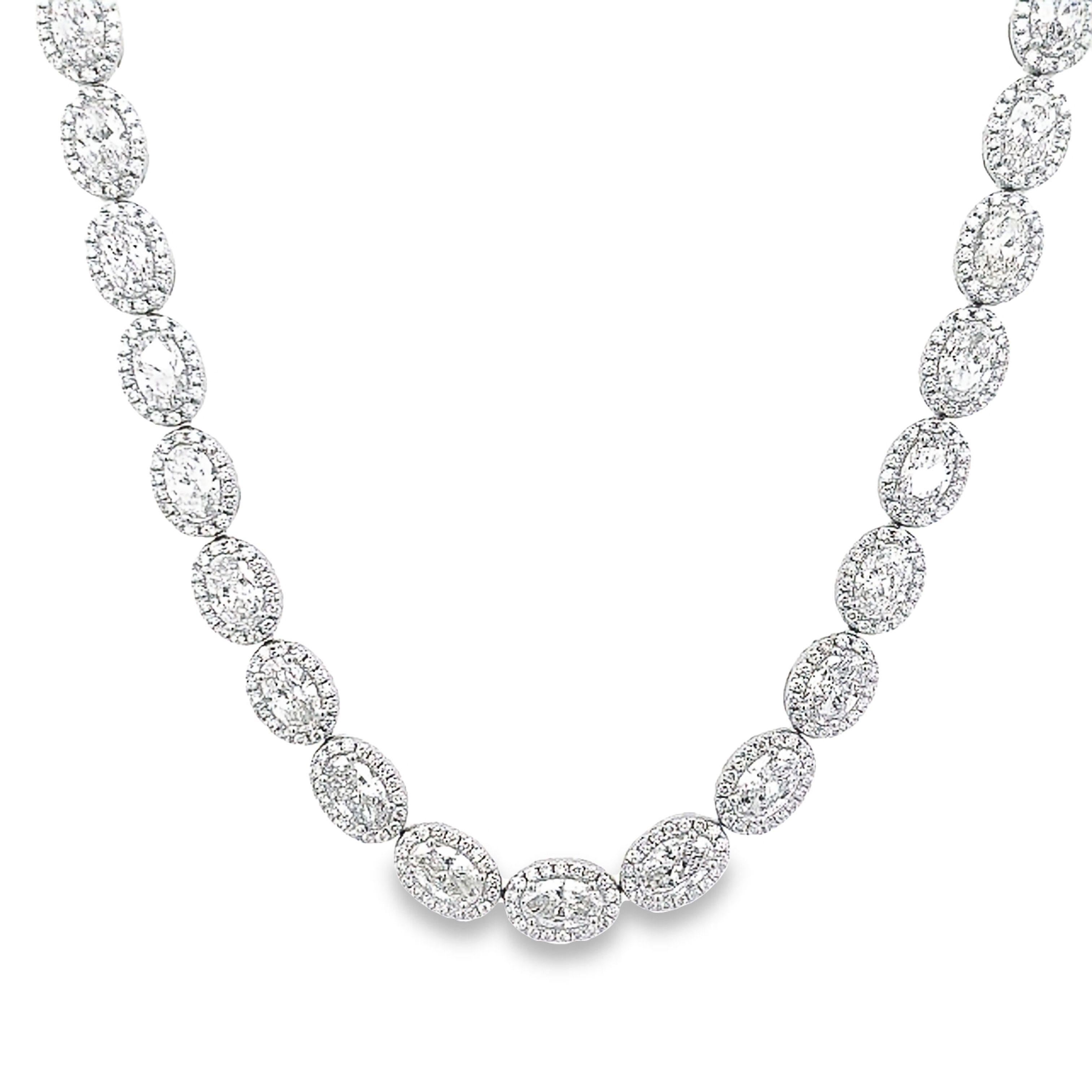 Contemporary Alexander Beverly Hills 22.18ct Oval Diamond Tennis Necklace with Halo18k For Sale