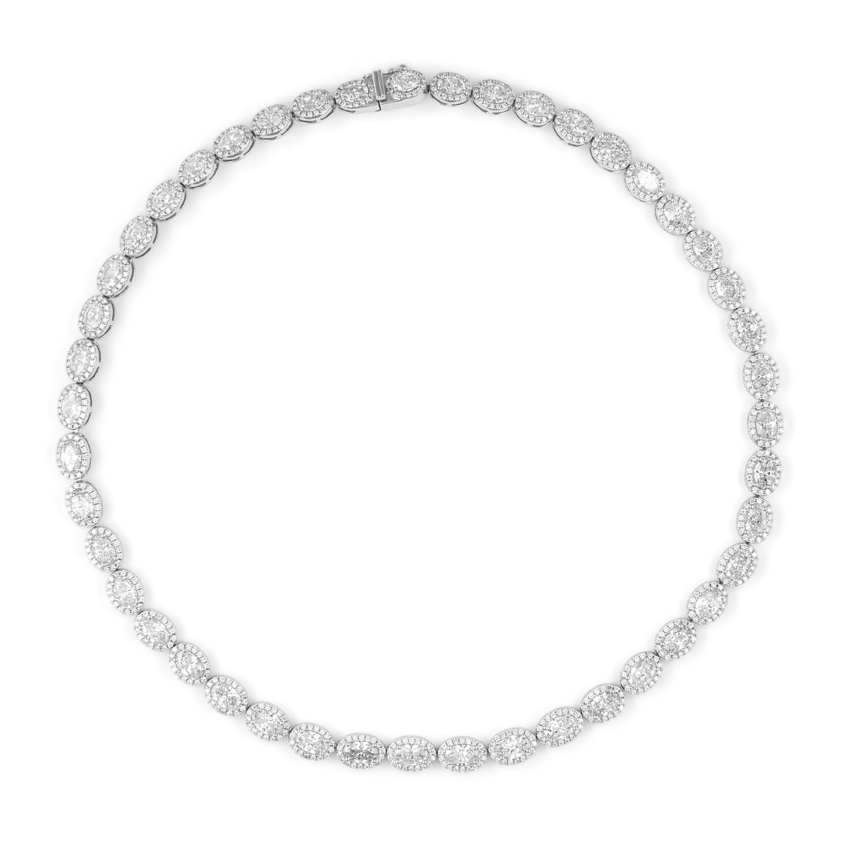 Contemporaneo Alexander Beverly Hills 22,18ct Collana Tennis con diamanti ovali e aureola18k in vendita