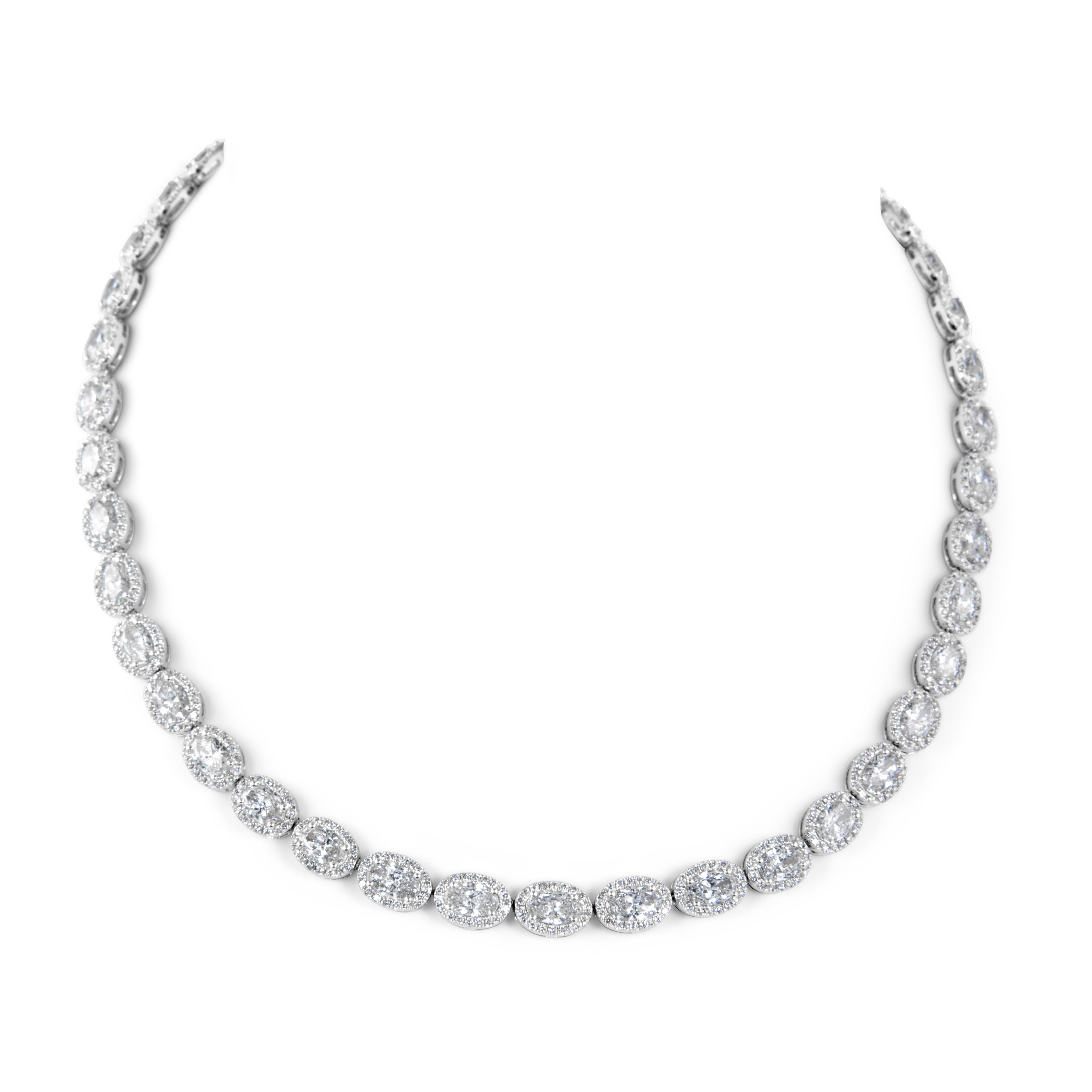 Alexander Beverly Hills 22,18ct Collana Tennis con diamanti ovali e aureola18k In condizioni Nuovo in vendita a BEVERLY HILLS, CA