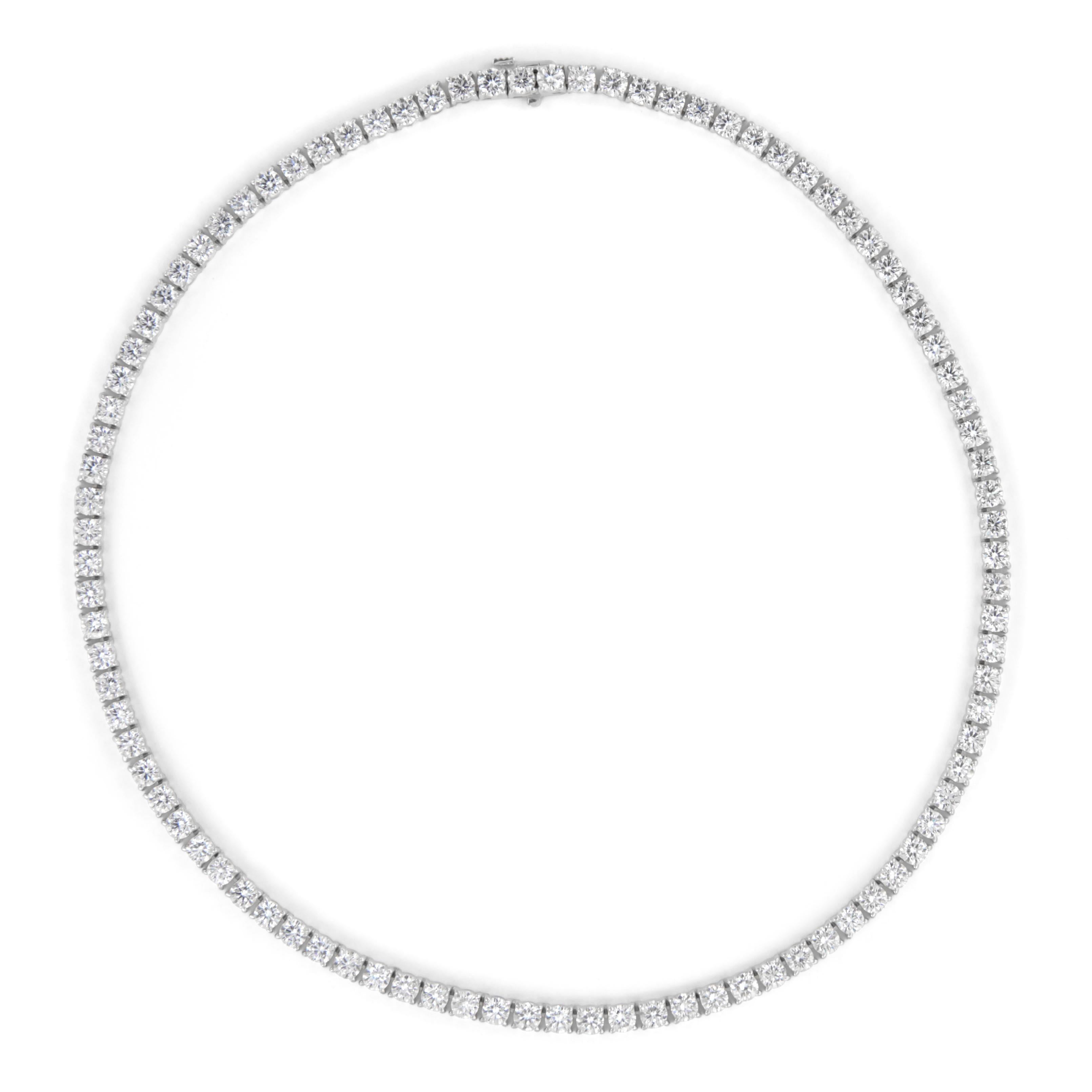 Alexander Beverly Hills 22,36ct Diamant Tennis Halskette 18k Weißgold 16in (Rundschliff) im Angebot