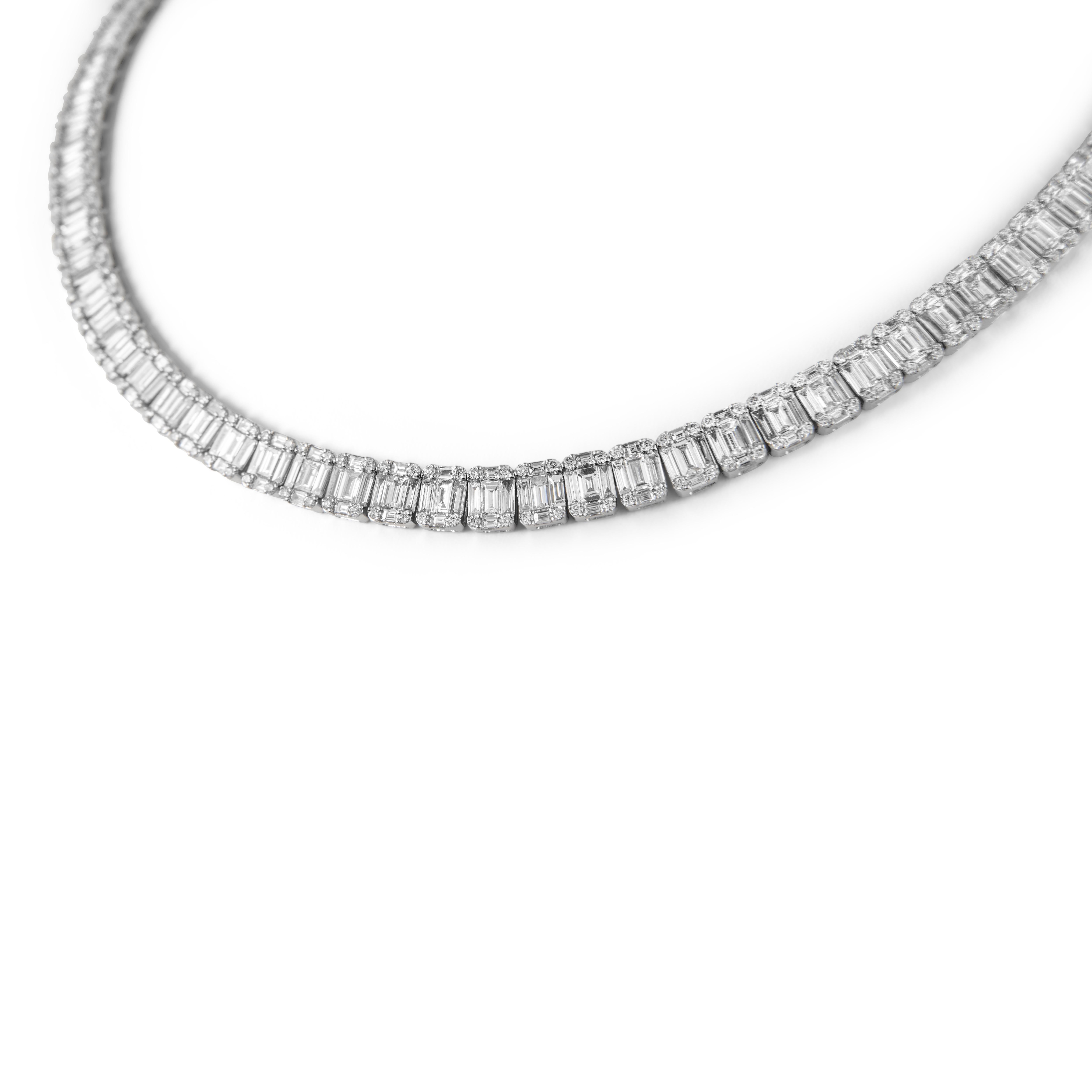Contemporary Alexander Beverly Hills 22.75ct Diamond Illusion Set Tennis Necklace 18k 16in For Sale