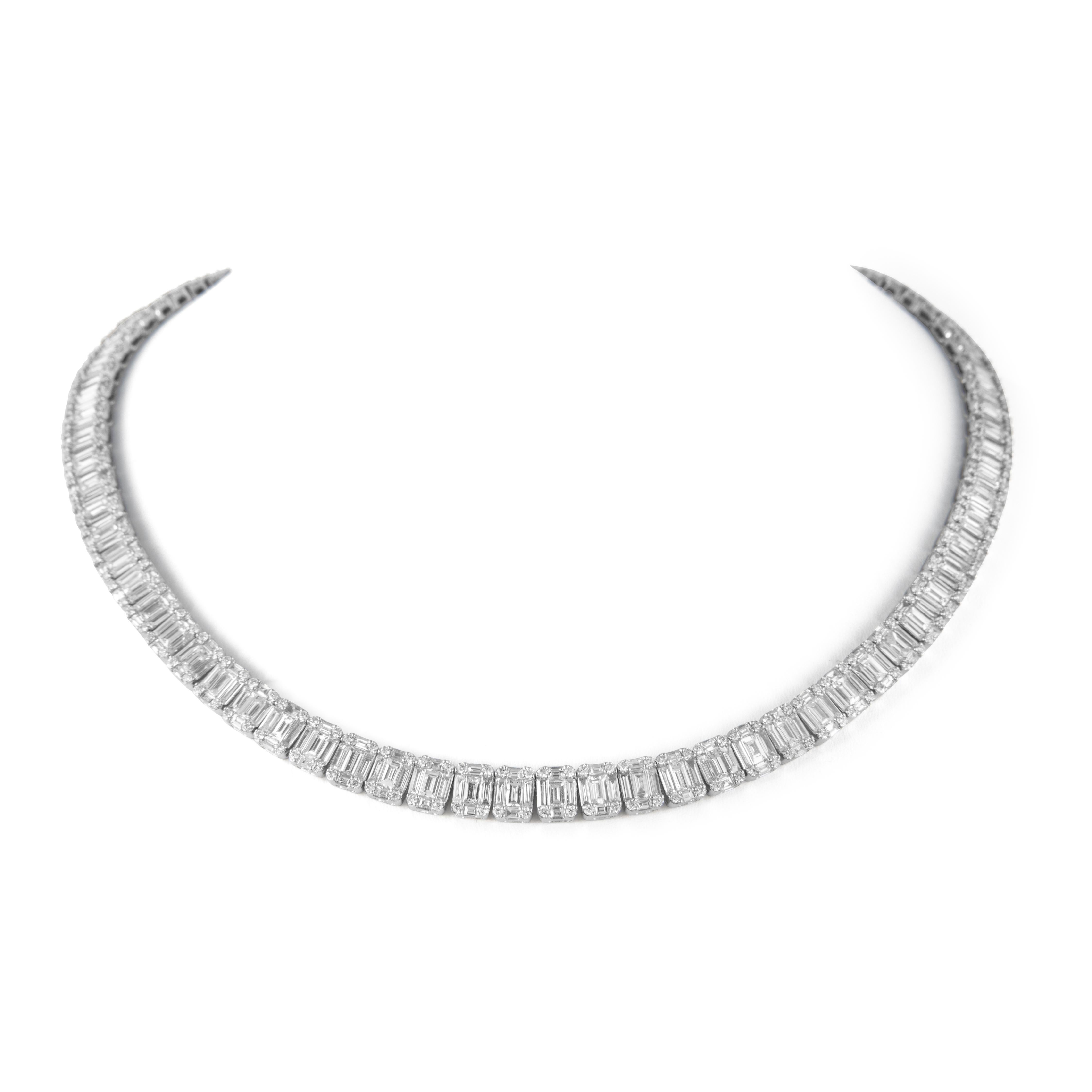 Baguette Cut Alexander Beverly Hills 22.75ct Diamond Illusion Set Tennis Necklace 18k 16in For Sale