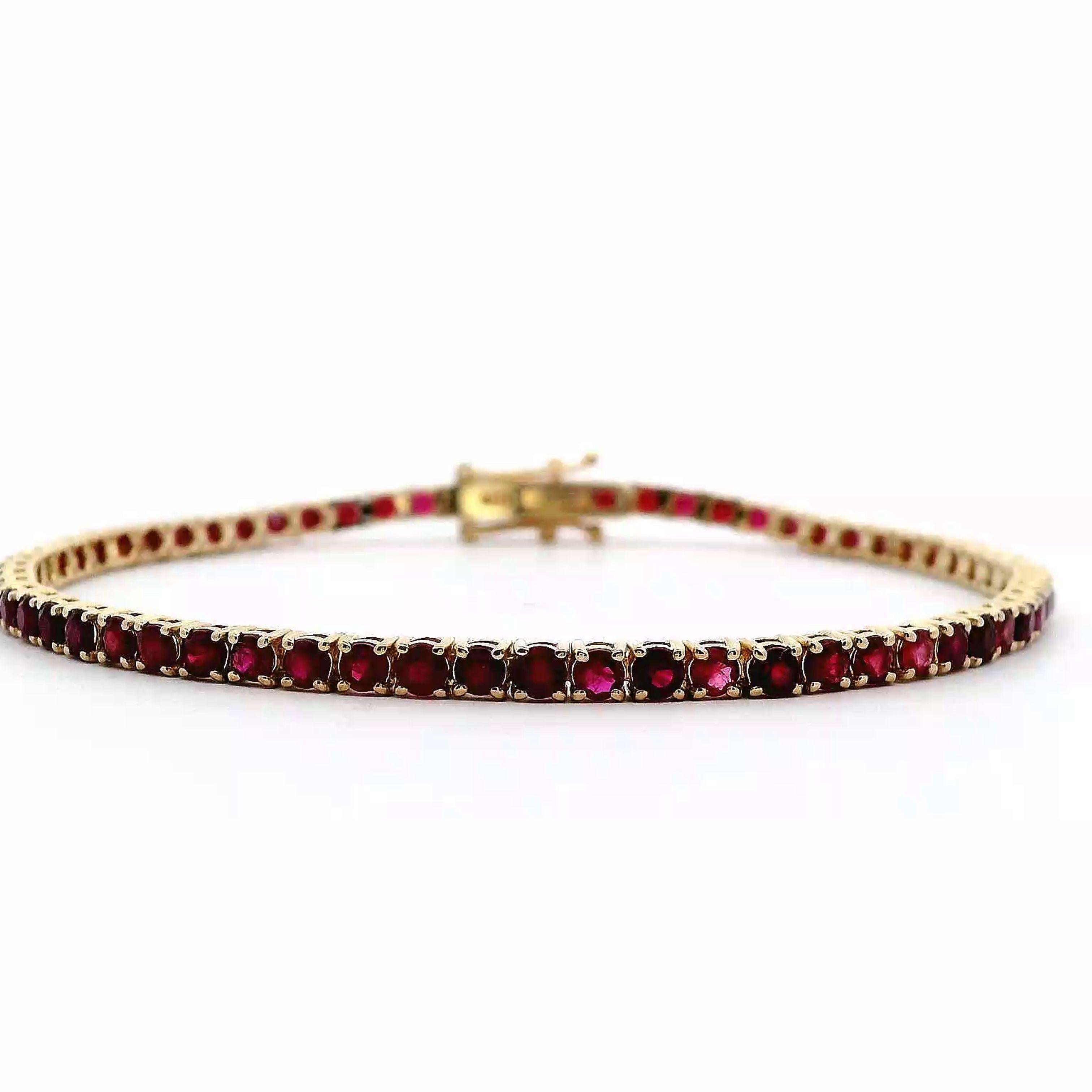 Contemporary Alexander Beverly Hills 2.30ct Ruby Tennis Bracelet Yellow Gold For Sale