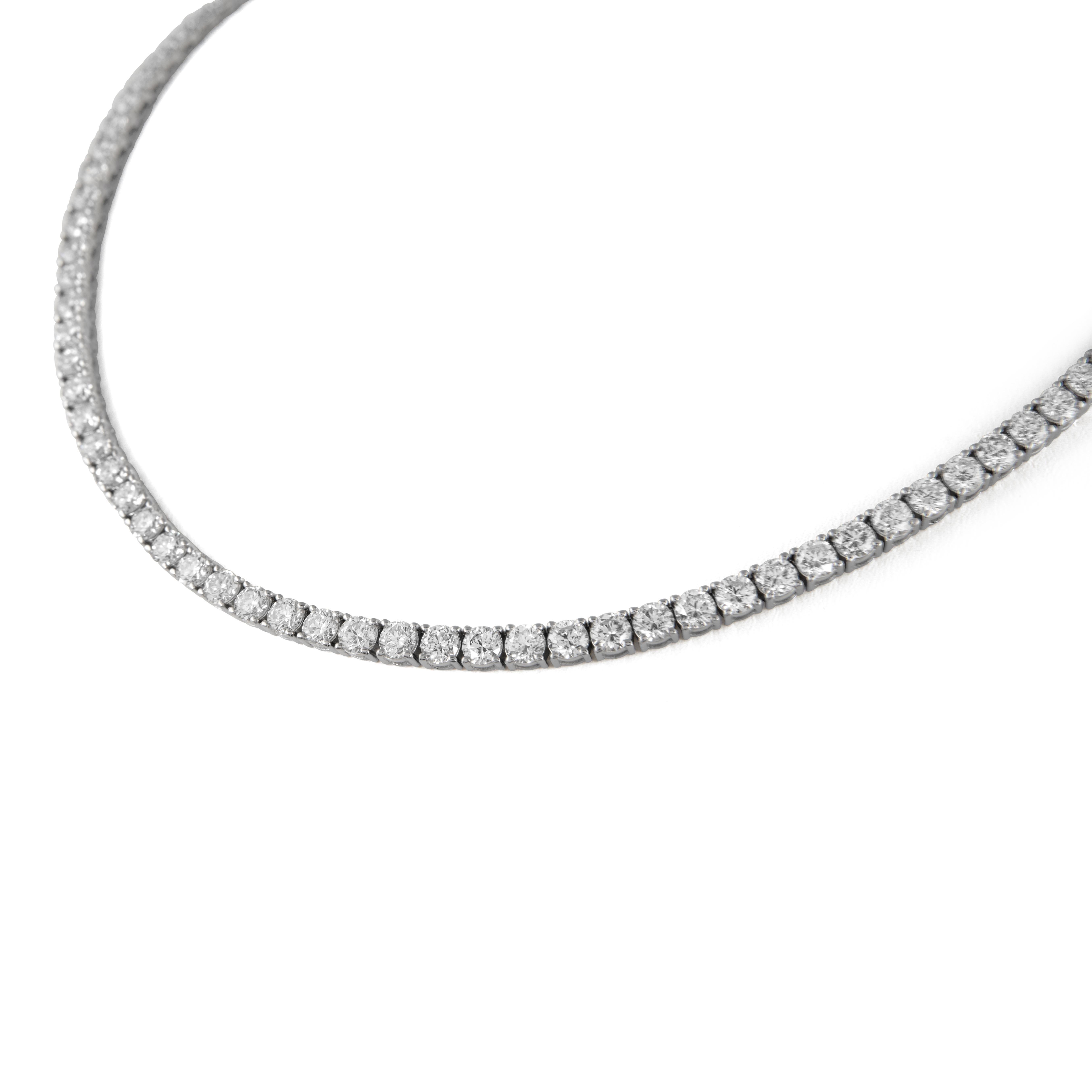 Round Cut Alexander Beverly Hills 23.34ct Diamond Tennis Necklace 18k White Gold 16.5in