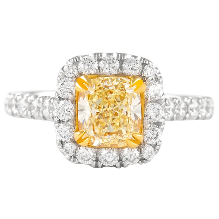 Alexander Beverly Hills 2,33 Karat Fancy Gelber VS1 Kissenschliff Diamantring 18k