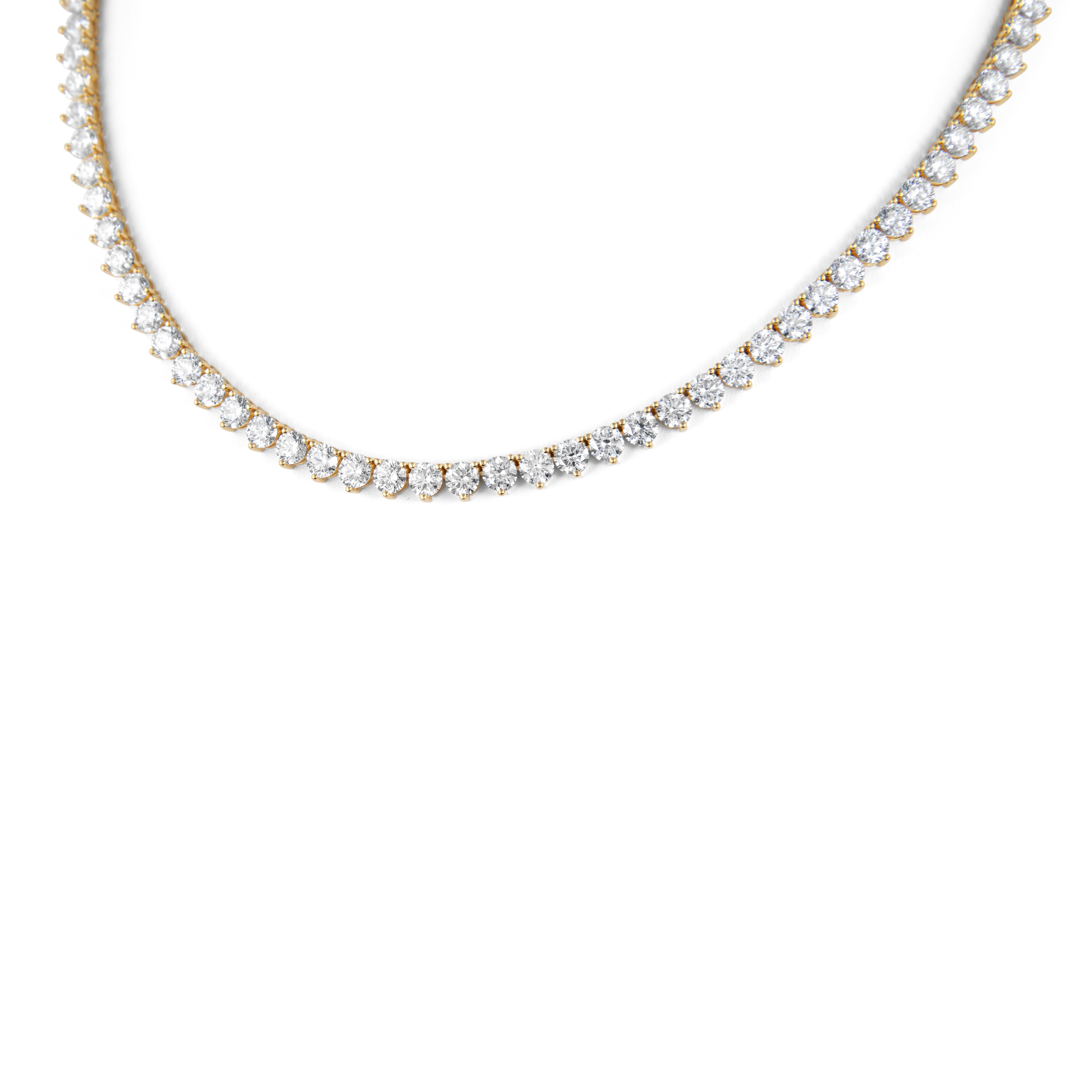 Taille ronde Alexander Beverly Hills Collier de tennis 23,47ct Diamond 3-Prong Set 18k en vente
