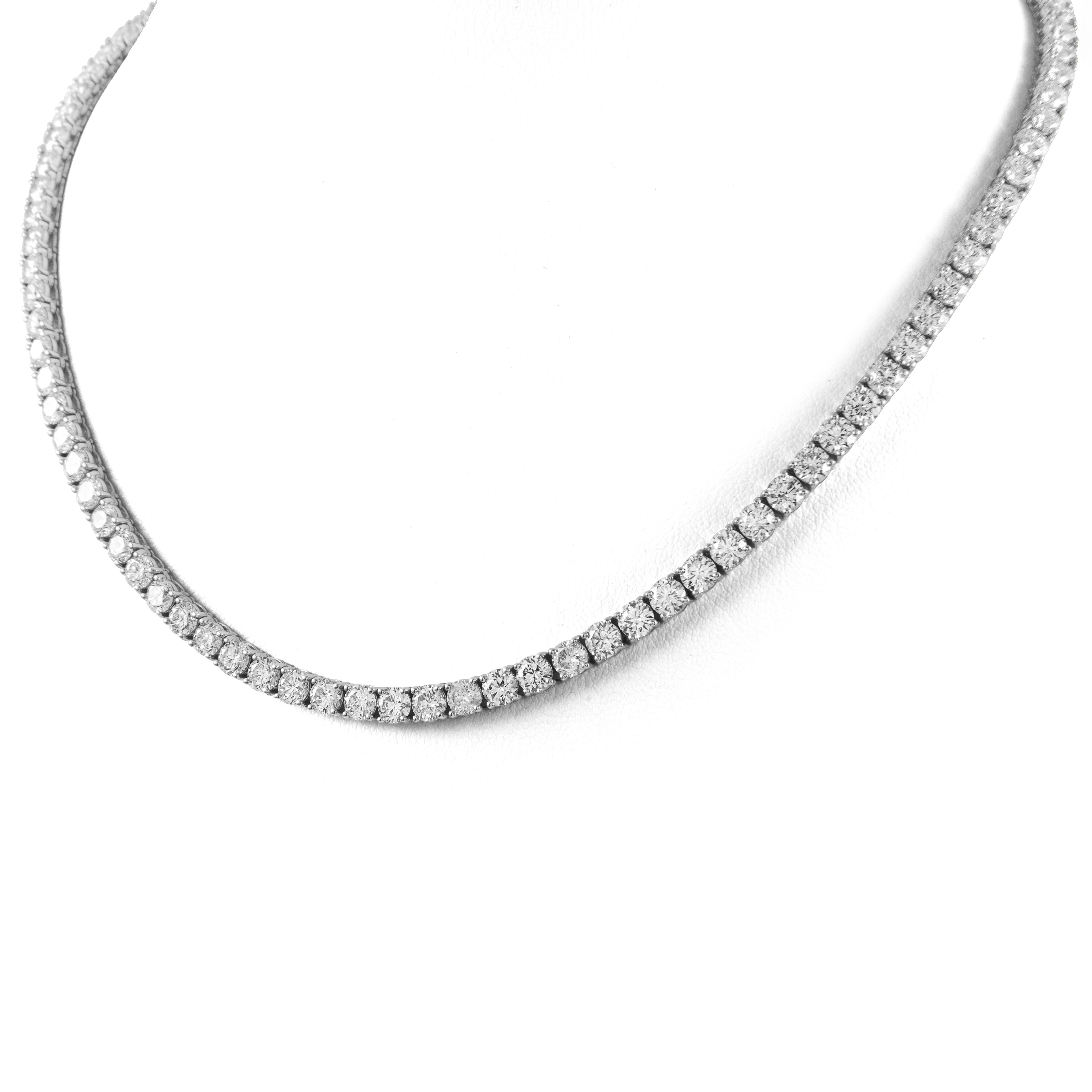 Contemporary Alexander Beverly Hills 23.61ct Diamond Tennis Necklace 18k White Gold 16in For Sale