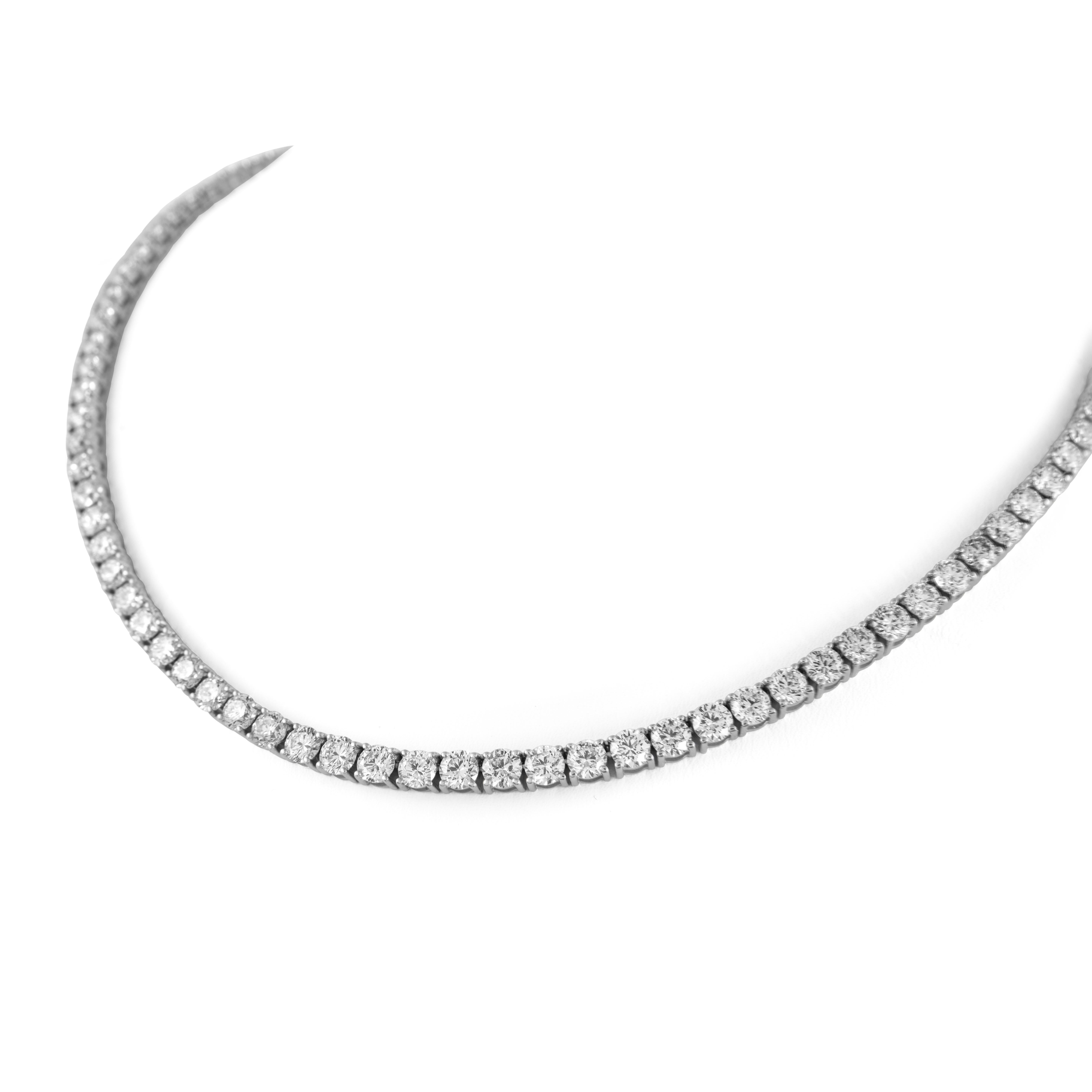 Round Cut Alexander Beverly Hills 23.63ct Diamond Tennis Necklace 18k White Gold 16in For Sale