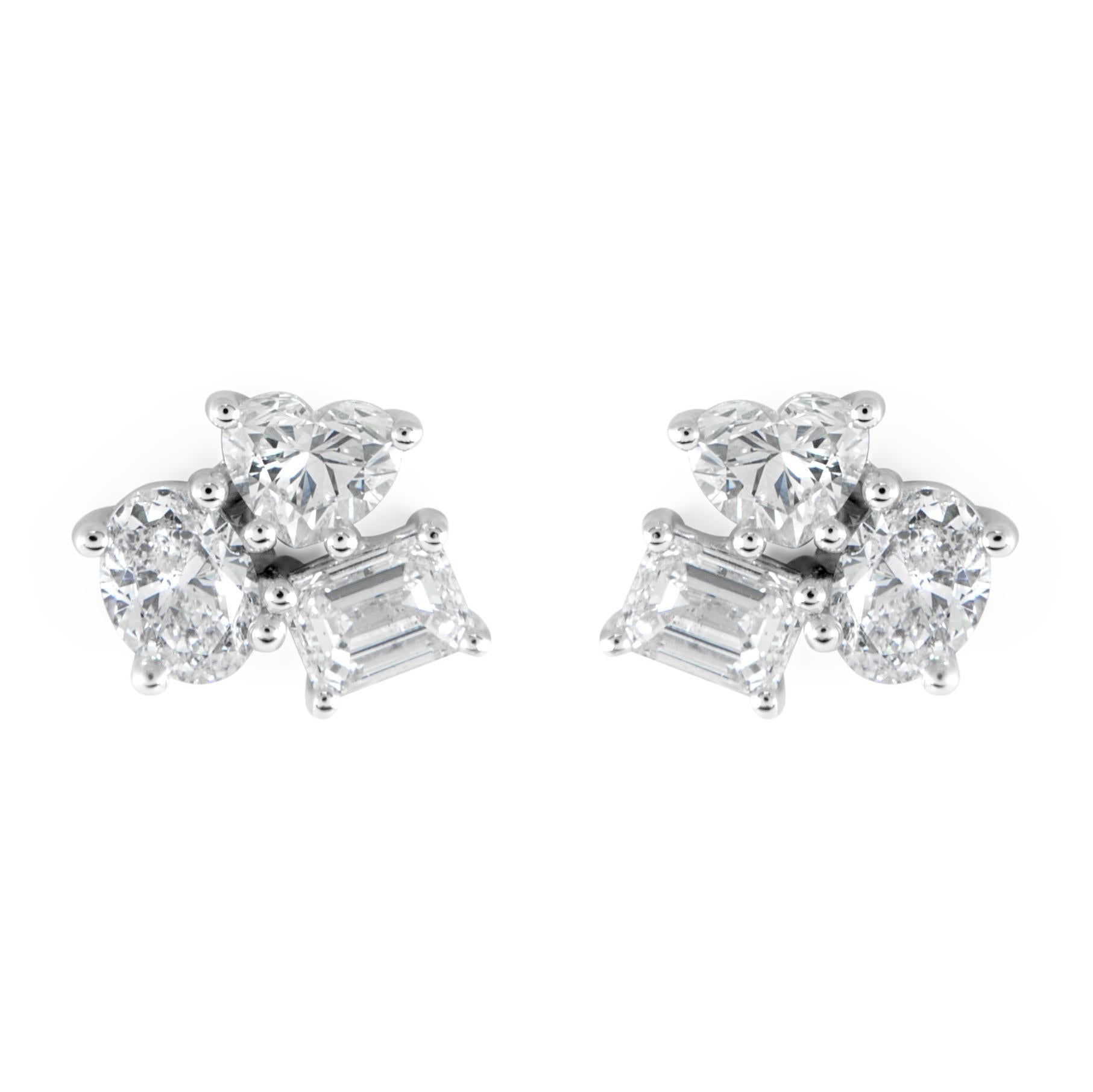 Contemporain Alexander Beverly Hills, clous d'oreilles en or blanc 18 carats avec diamants mixtes de 2,37 carats en vente