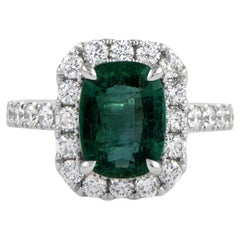 Alexander Beverly Hills 2.42ct Emerald with Diamond Halo Ring 18k White Gold
