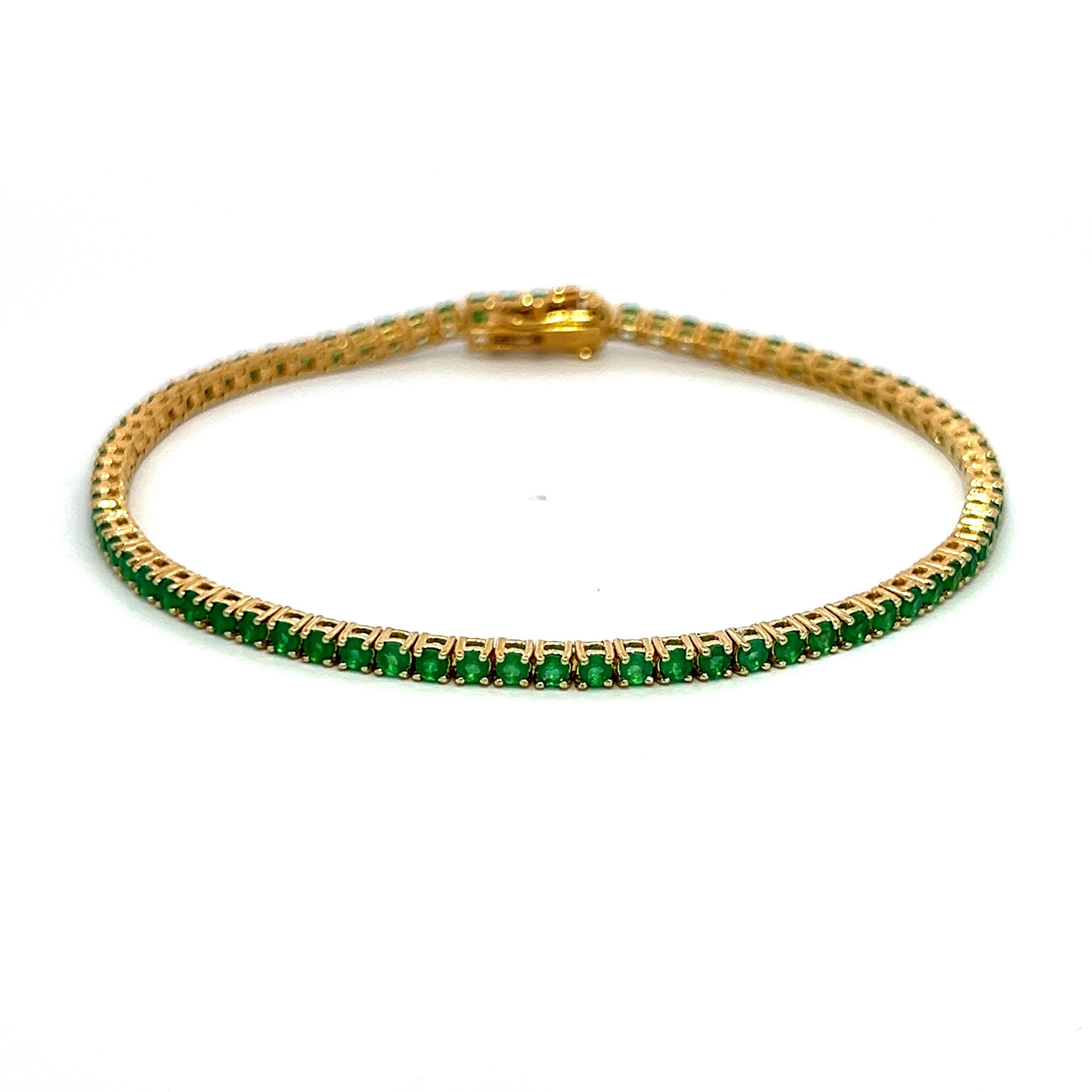 Round Cut Alexander Beverly Hills 2.45ct Green Tsavorite Tennis Bracelet 18k Yellow Gold