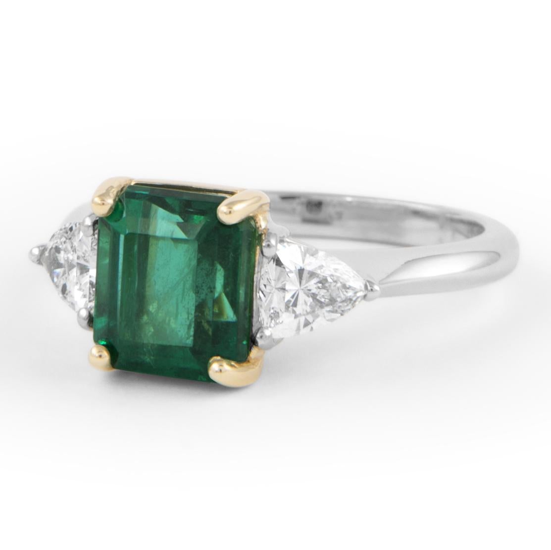 Contemporaneo Alexander Beverly Hills - Anello a tre pietre con smeraldo e diamante - Oro bianco 18k in vendita