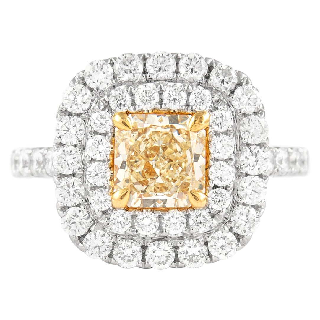 Alexander Beverly Hills 2,57ctt Fancy Yellow Diamond Double Halo Ring 18k